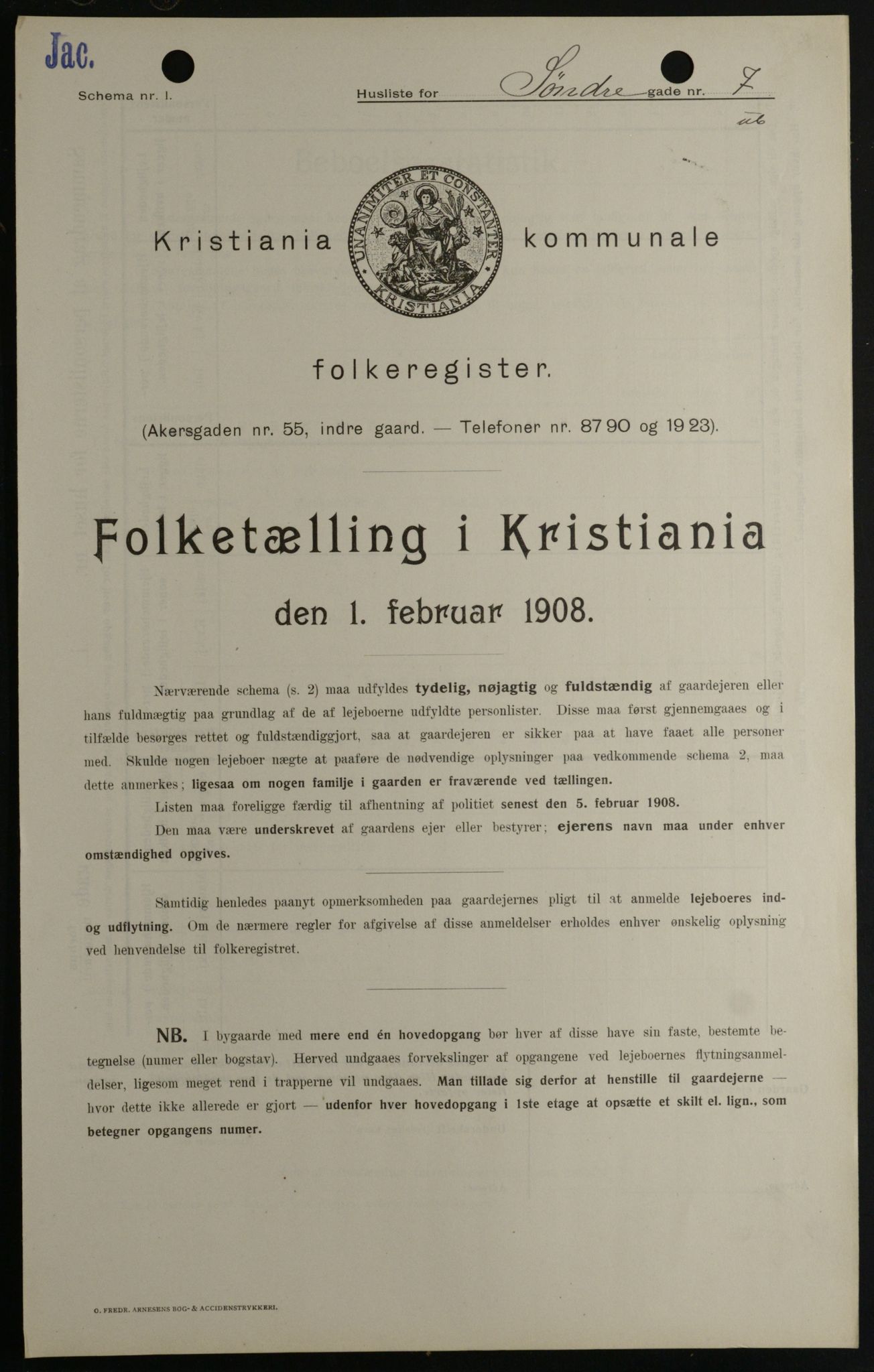 OBA, Municipal Census 1908 for Kristiania, 1908, p. 95600