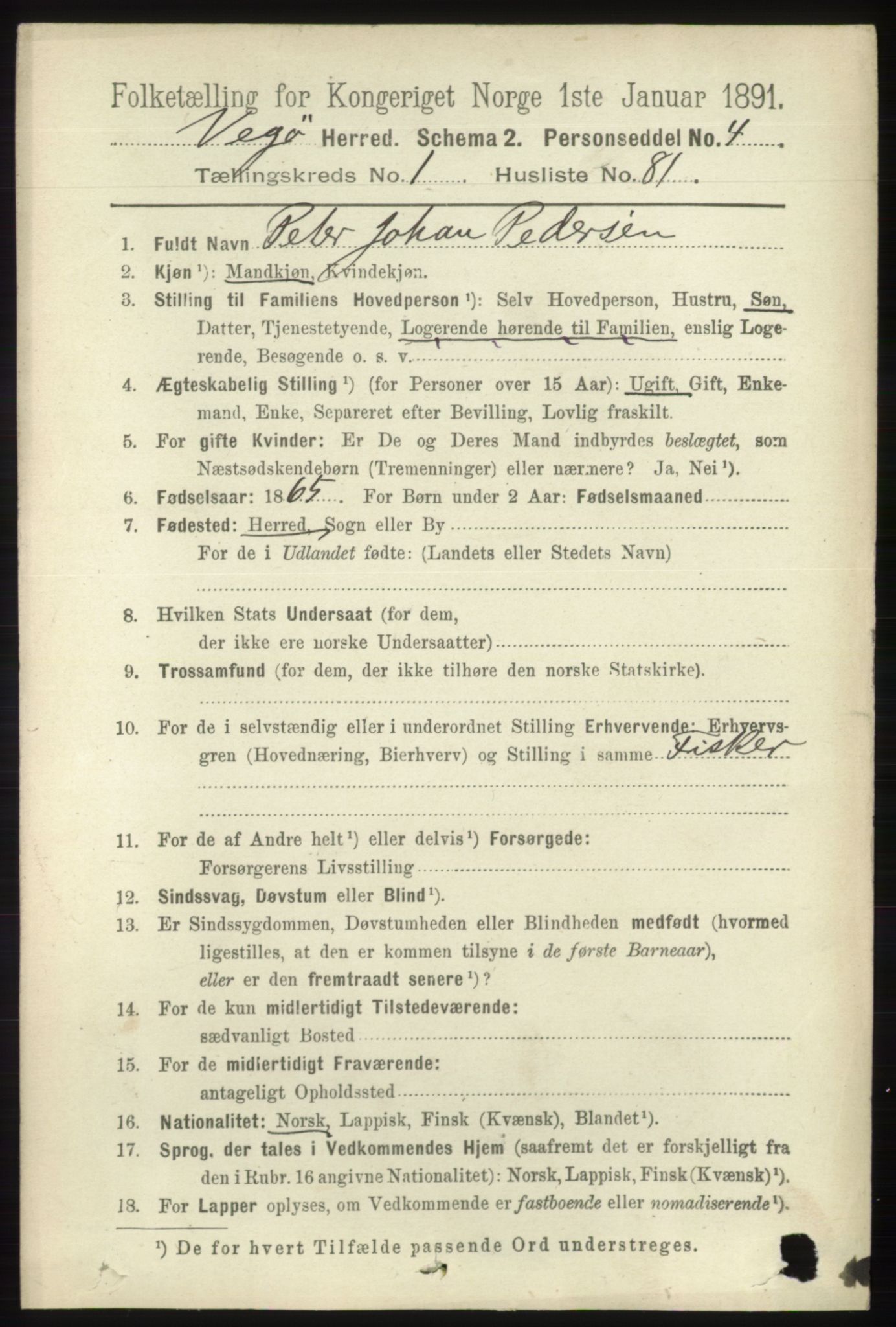 RA, 1891 census for 1815 Vega, 1891, p. 558