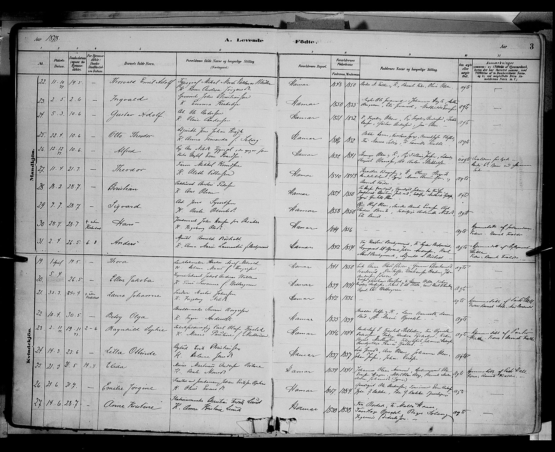 Vang prestekontor, Hedmark, AV/SAH-PREST-008/H/Ha/Haa/L0016: Parish register (official) no. 16, 1878-1889, p. 3