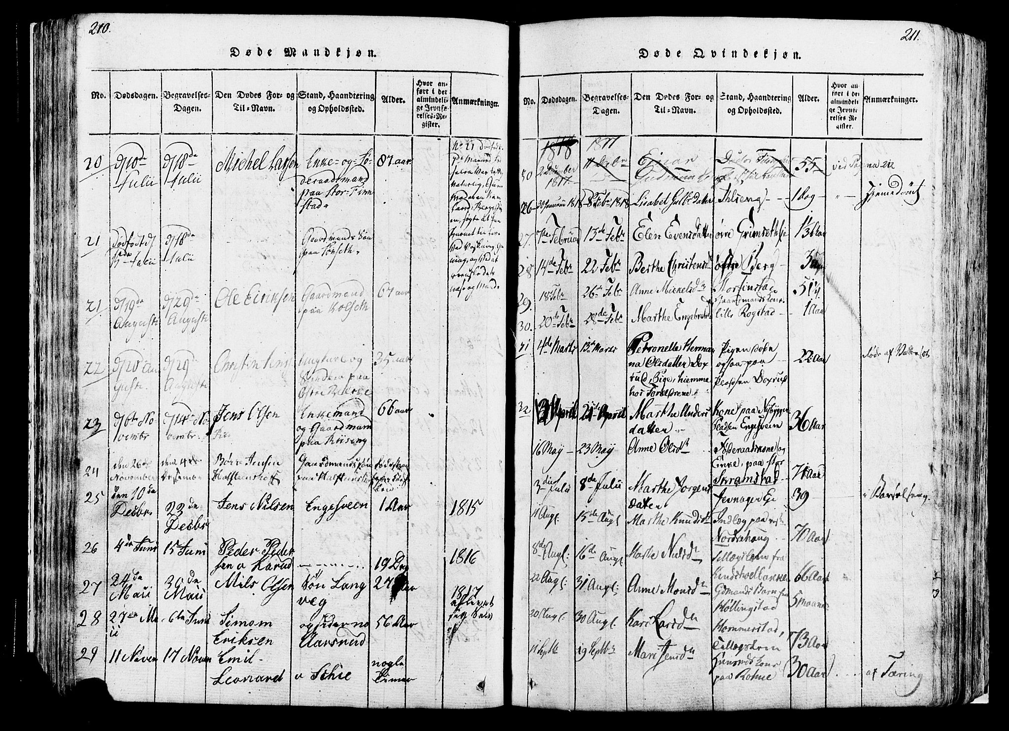 Løten prestekontor, AV/SAH-PREST-022/K/Ka/L0005: Parish register (official) no. 5, 1814-1832, p. 210-211