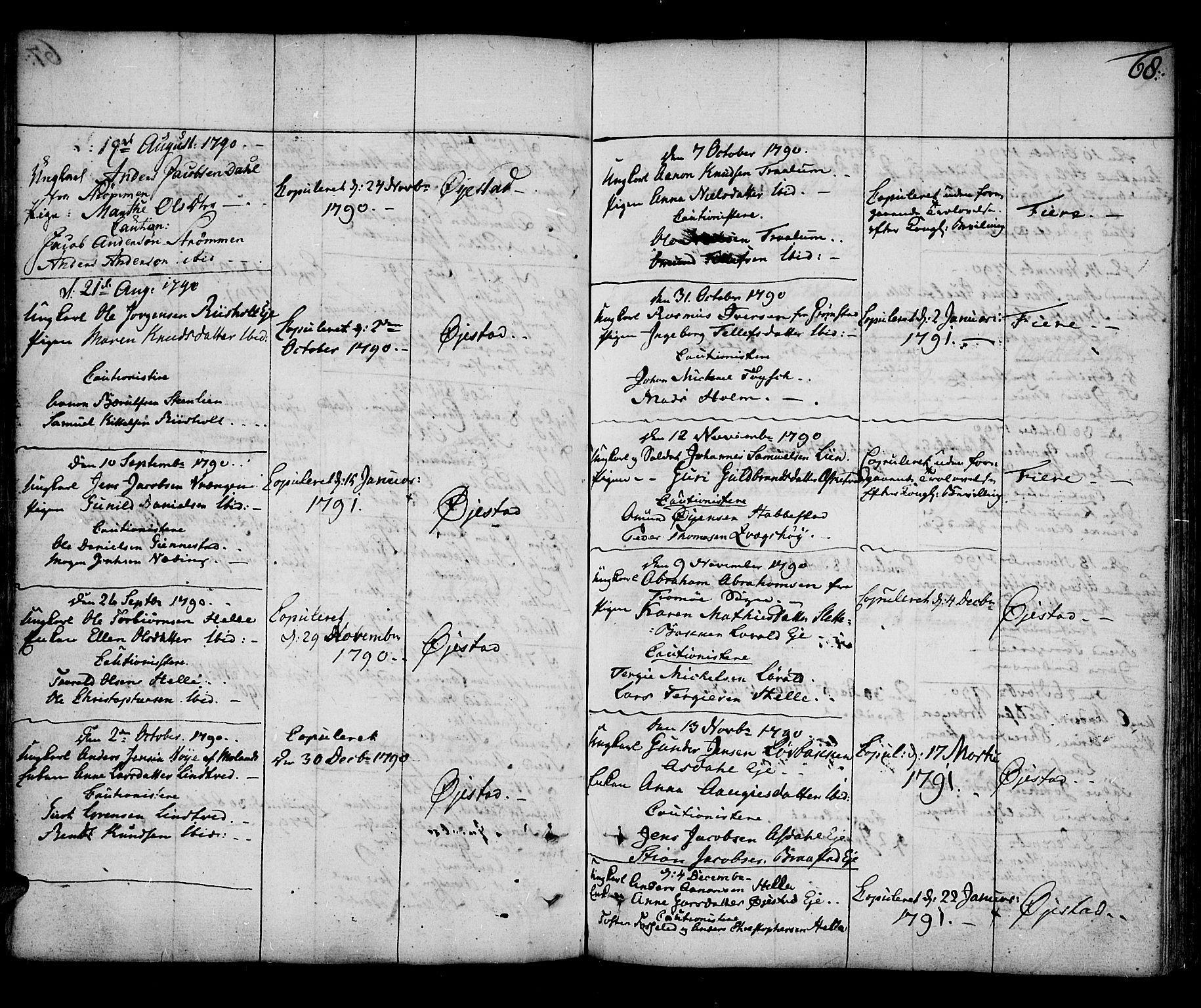 Øyestad sokneprestkontor, AV/SAK-1111-0049/F/Fa/L0009: Parish register (official) no. A 9, 1778-1808, p. 68