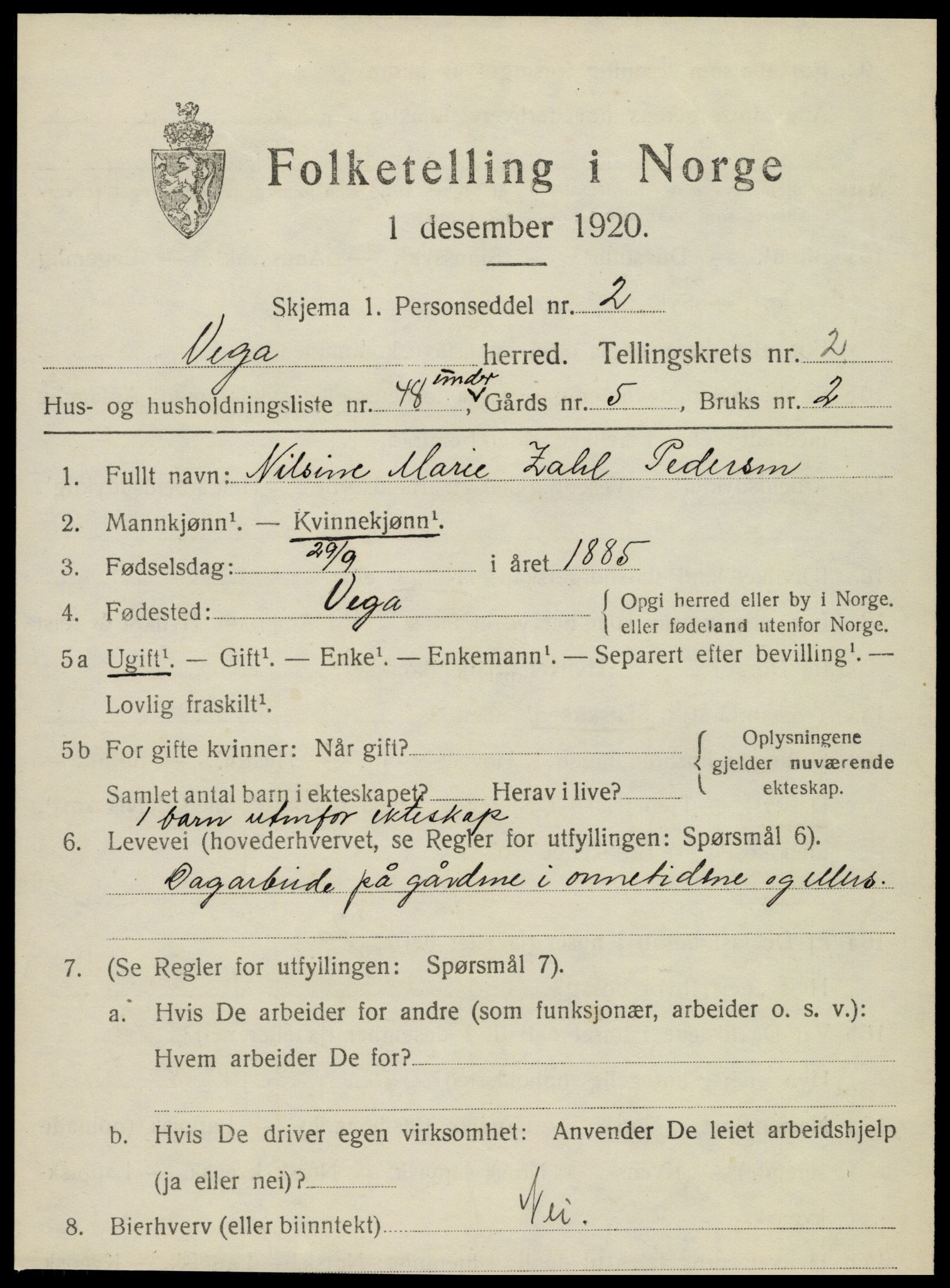 SAT, 1920 census for Vega, 1920, p. 1693