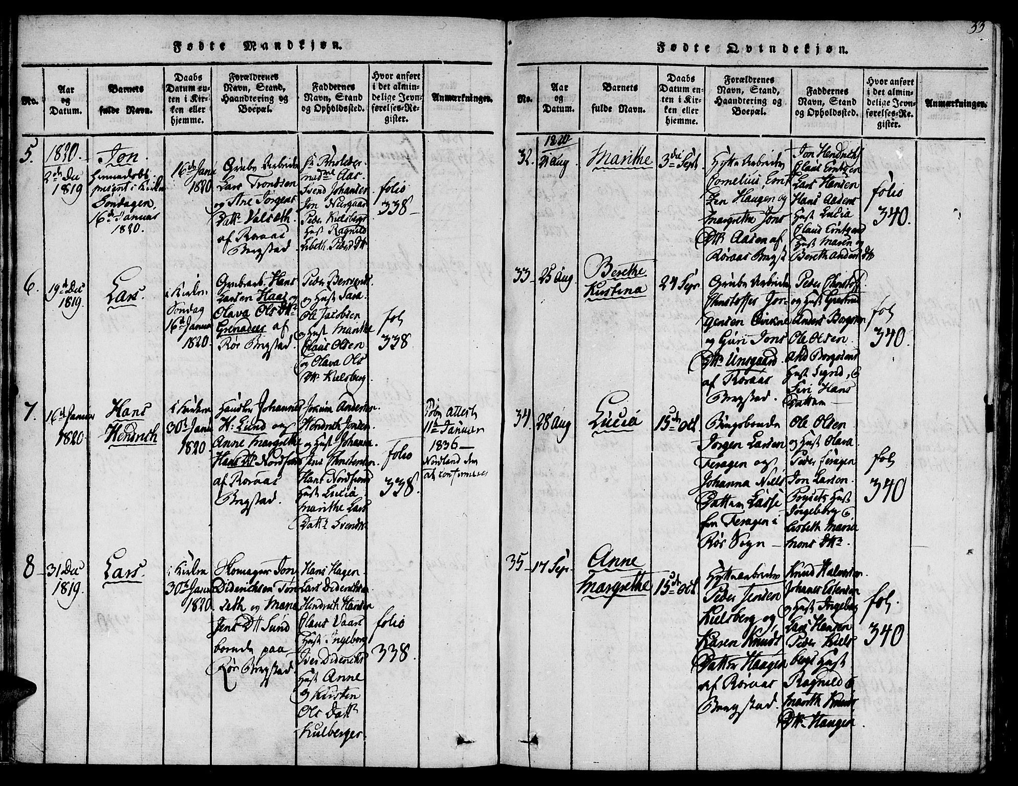 Ministerialprotokoller, klokkerbøker og fødselsregistre - Sør-Trøndelag, SAT/A-1456/681/L0929: Parish register (official) no. 681A07, 1817-1828, p. 33