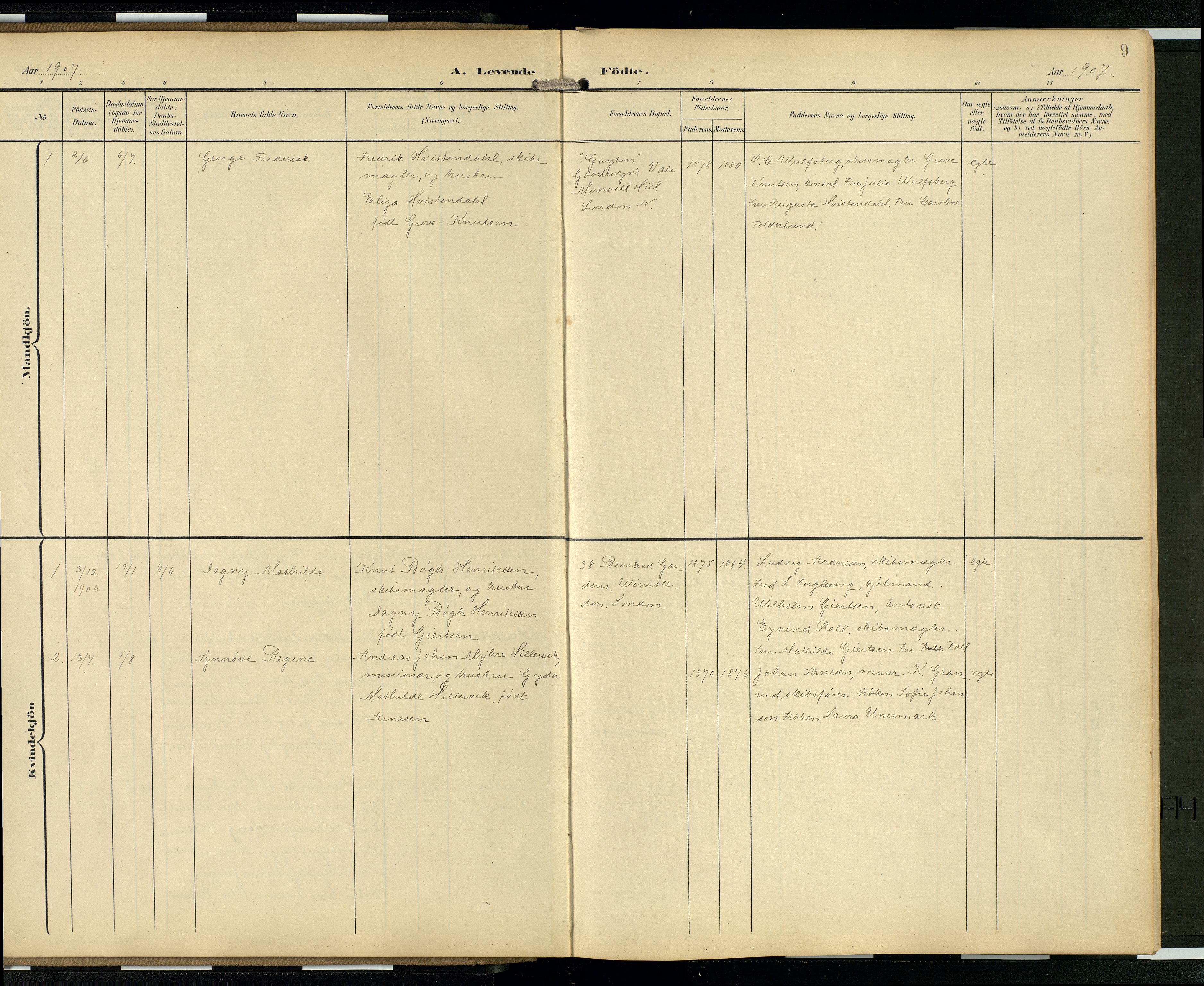  Den norske sjømannsmisjon i utlandet/London m/bistasjoner, SAB/SAB/PA-0103/H/Ha/L0003: Parish register (official) no. A 3, 1903-1934, p. 8b-9a