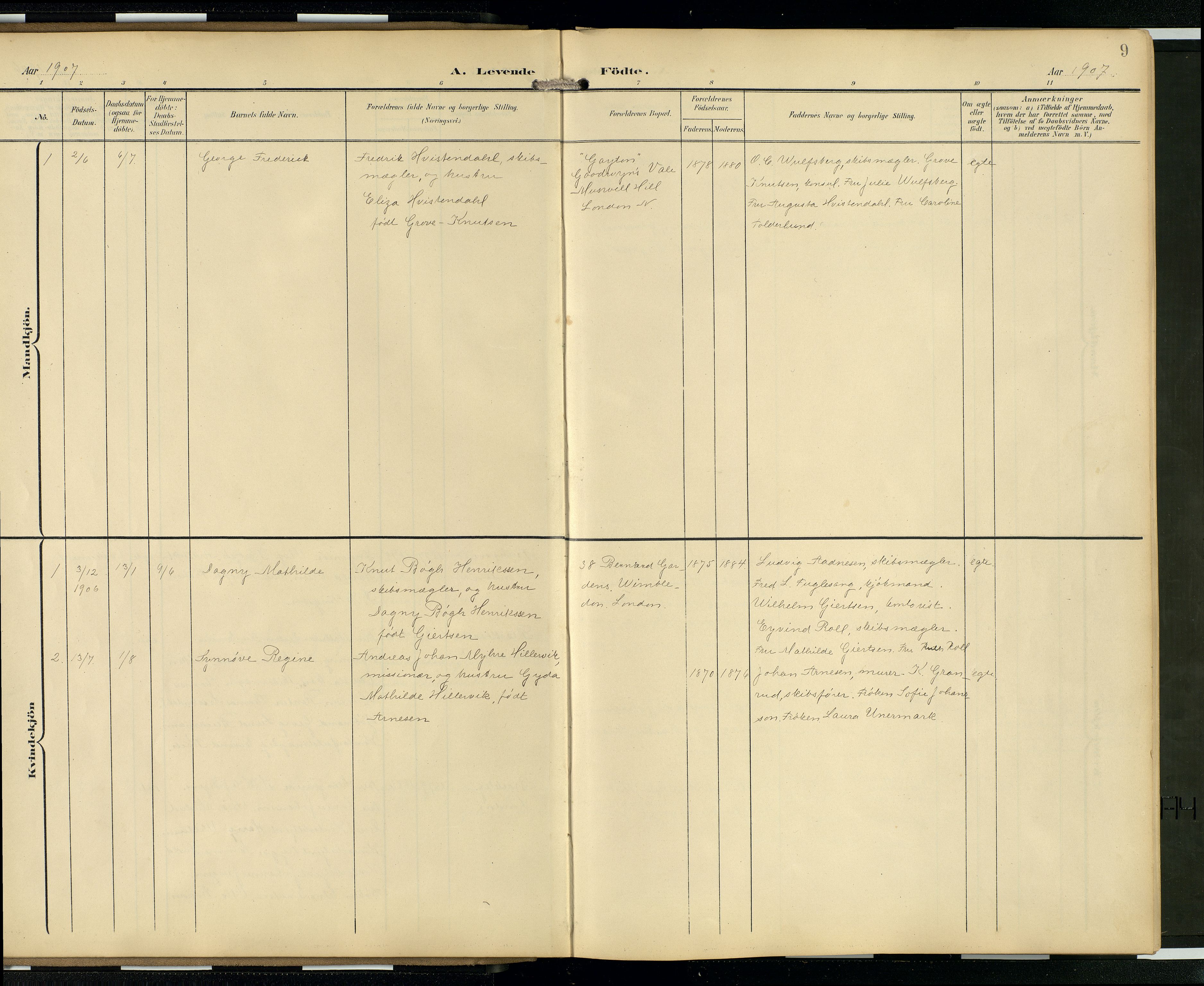 Den norske sjømannsmisjon i utlandet/London m/bistasjoner, AV/SAB-SAB/PA-0103/H/Ha/L0003: Parish register (official) no. A 3, 1903-1934, p. 8b-9a