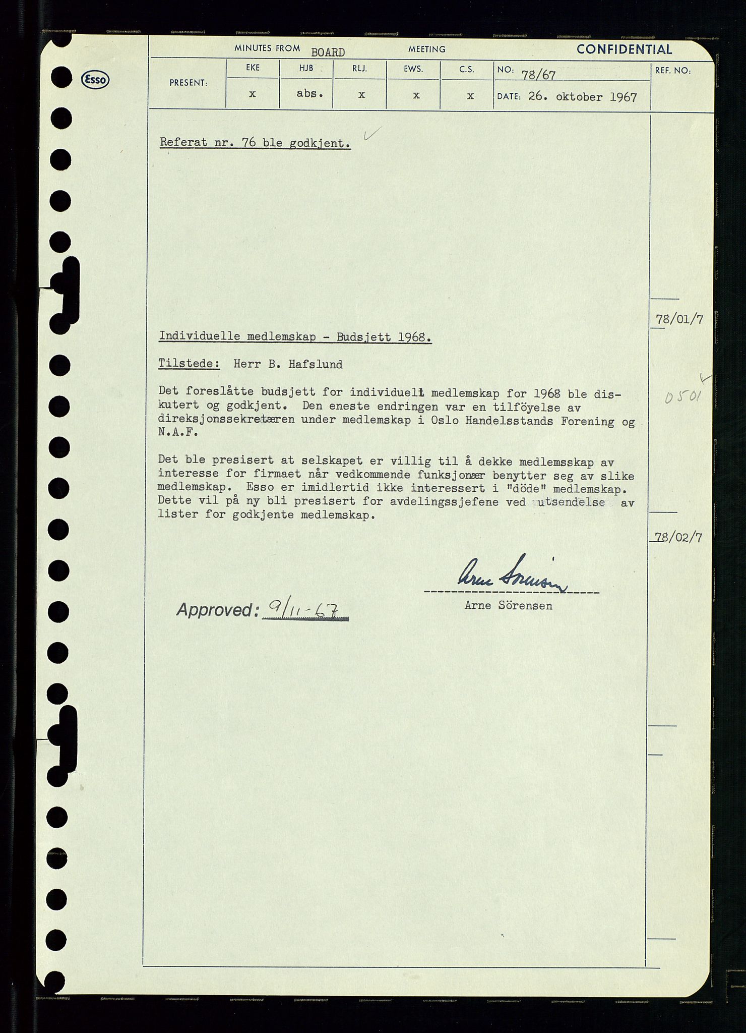 Pa 0982 - Esso Norge A/S, AV/SAST-A-100448/A/Aa/L0002/0003: Den administrerende direksjon Board minutes (styrereferater) / Den administrerende direksjon Board minutes (styrereferater), 1967, p. 156