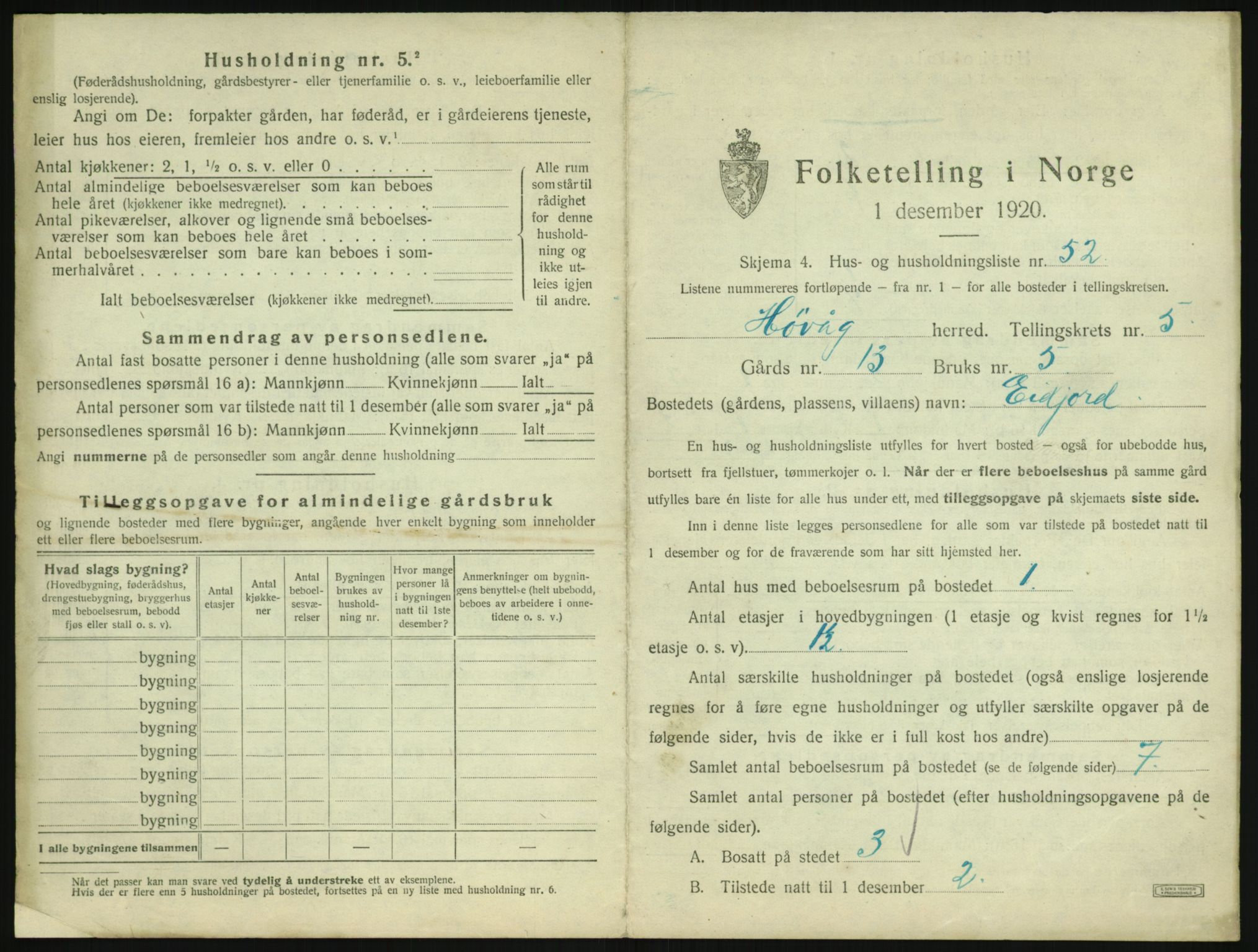 SAK, 1920 census for Høvåg, 1920, p. 494