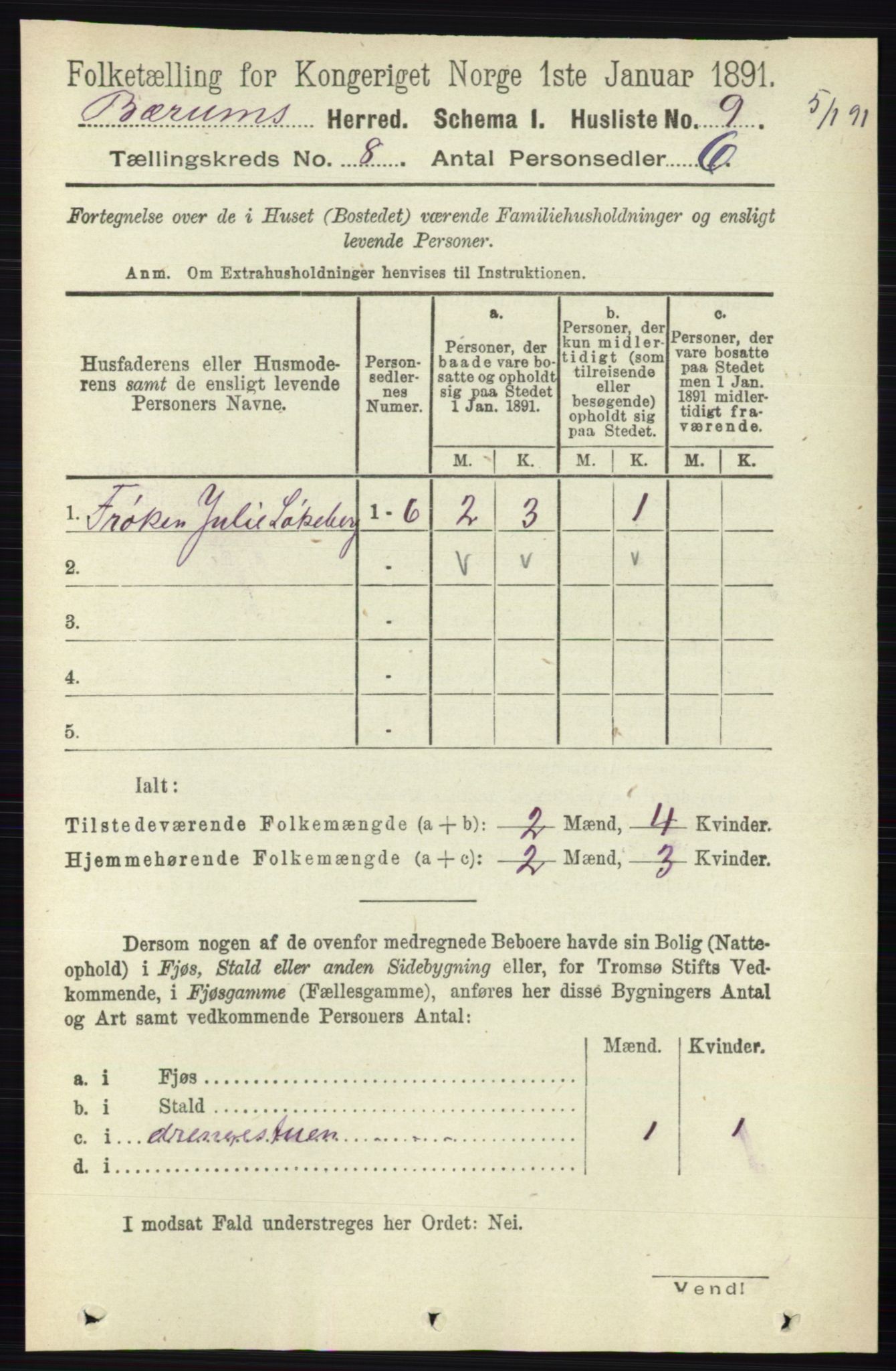 RA, 1891 census for 0219 Bærum, 1891, p. 4449