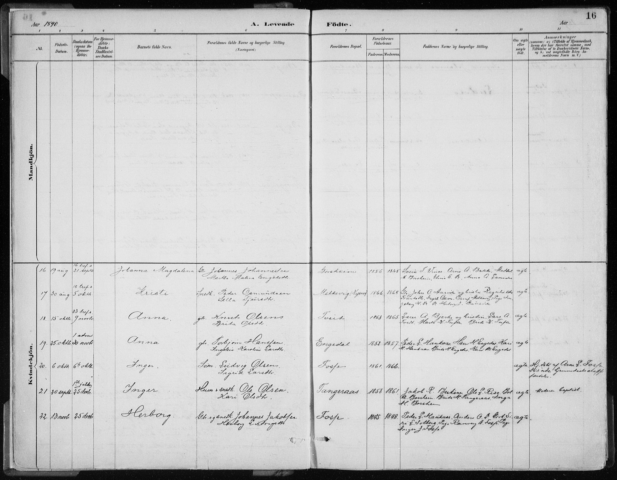 Strandebarm sokneprestembete, AV/SAB-A-78401/H/Haa: Parish register (official) no. B  1, 1886-1908, p. 16