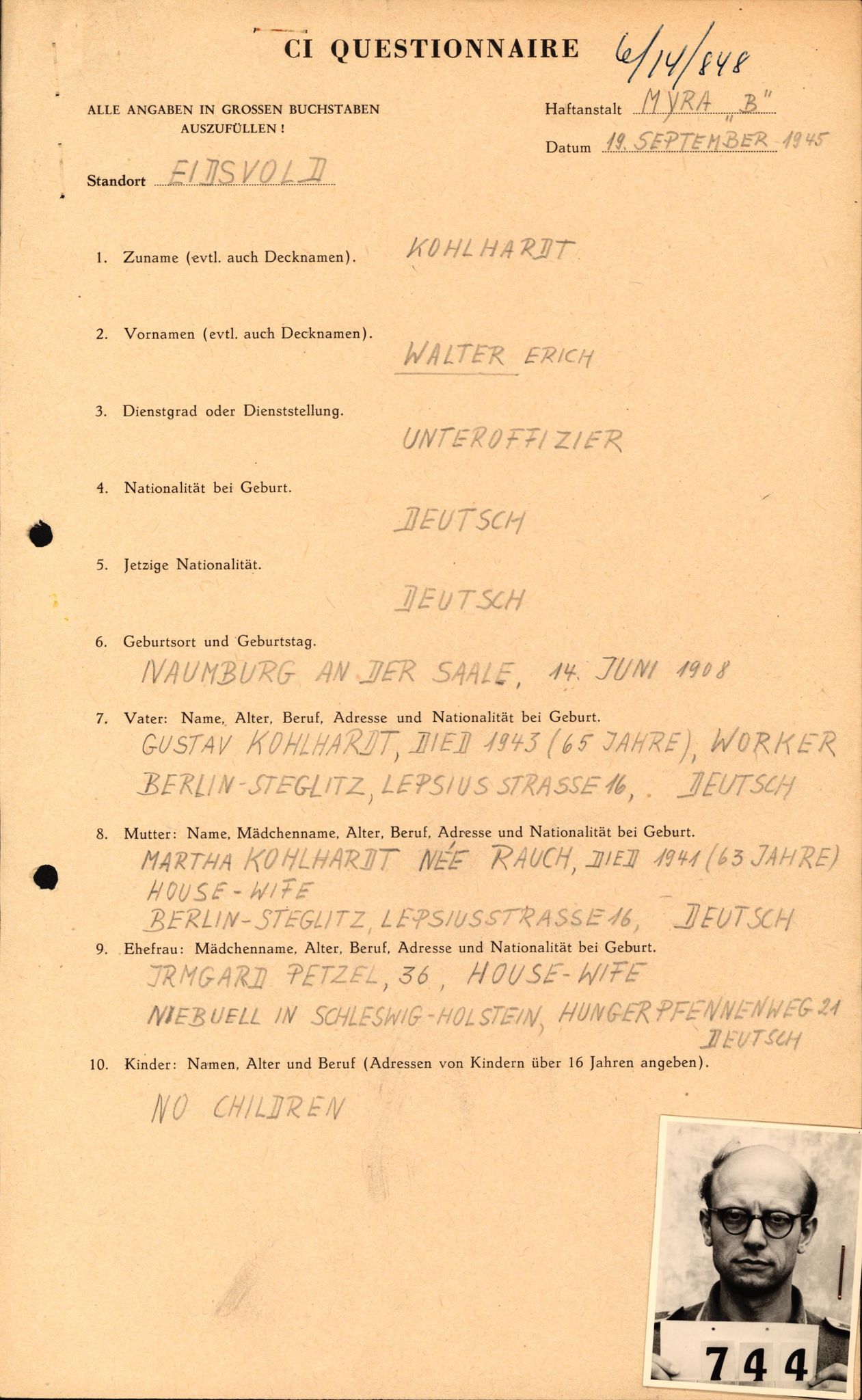 Forsvaret, Forsvarets overkommando II, AV/RA-RAFA-3915/D/Db/L0017: CI Questionaires. Tyske okkupasjonsstyrker i Norge. Tyskere., 1945-1946, p. 431