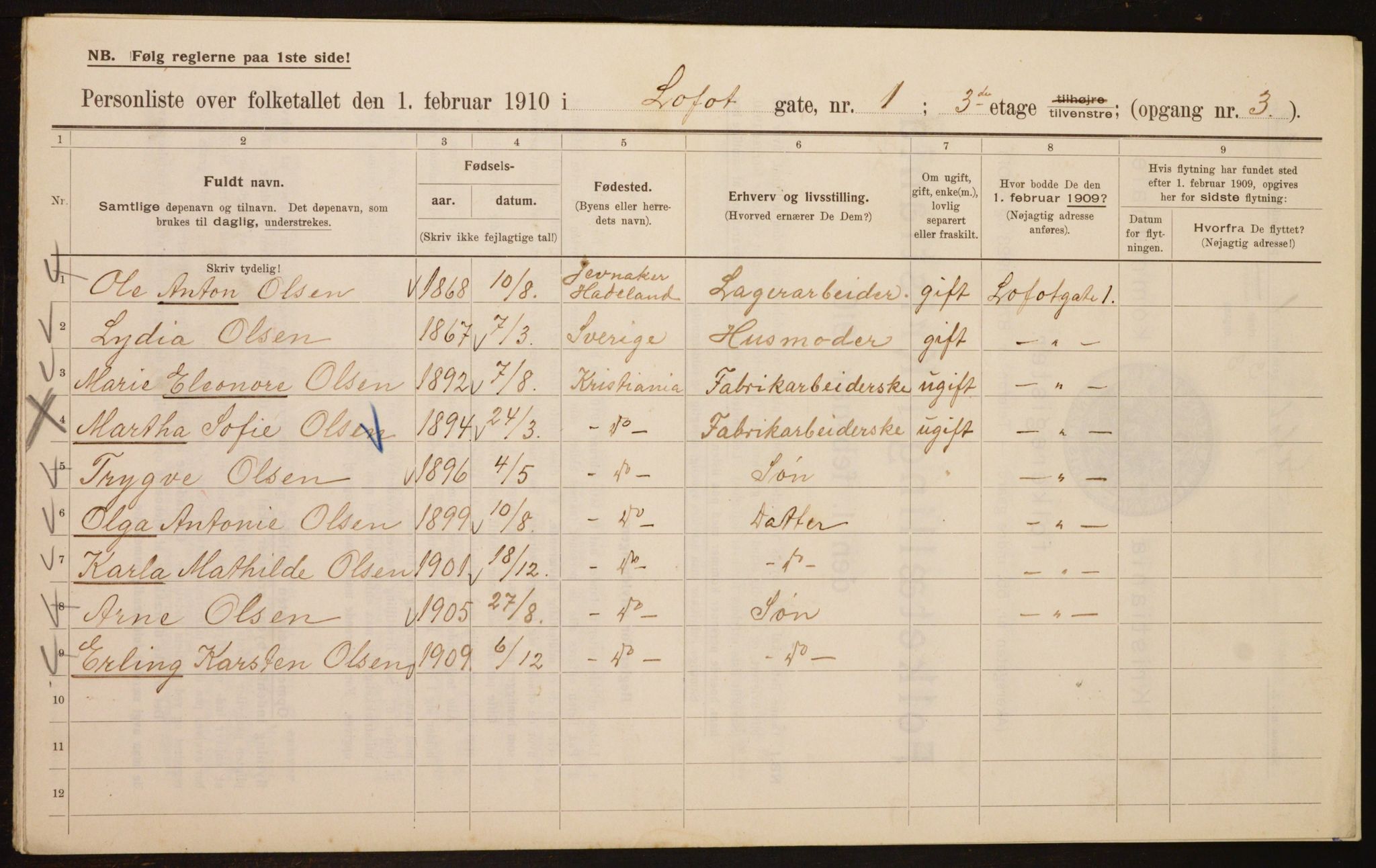 OBA, Municipal Census 1910 for Kristiania, 1910, p. 56338