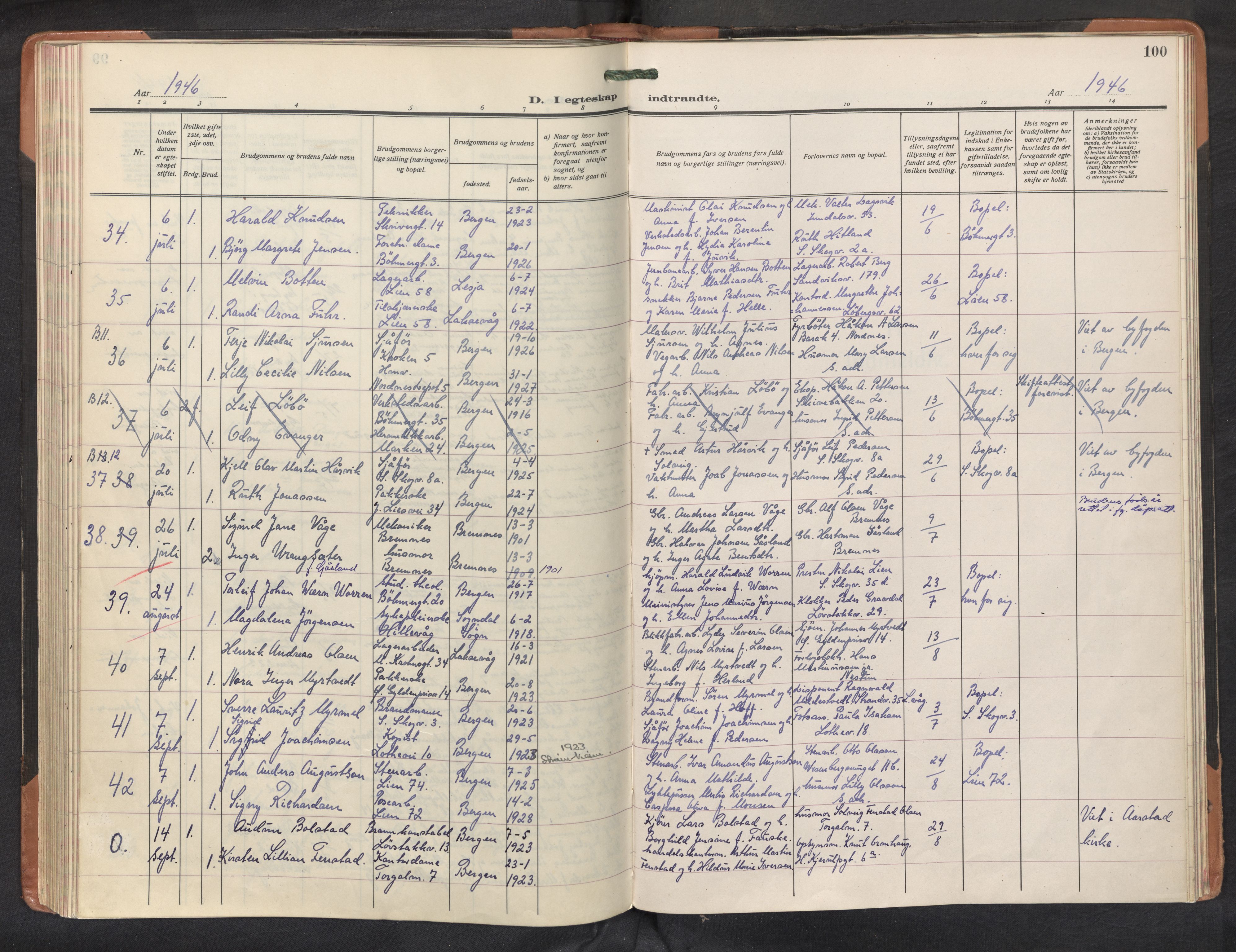 St. Markus sokneprestembete, AV/SAB-A-99935: Parish register (official) no. C 1, 1924-1947, p. 99b-100a