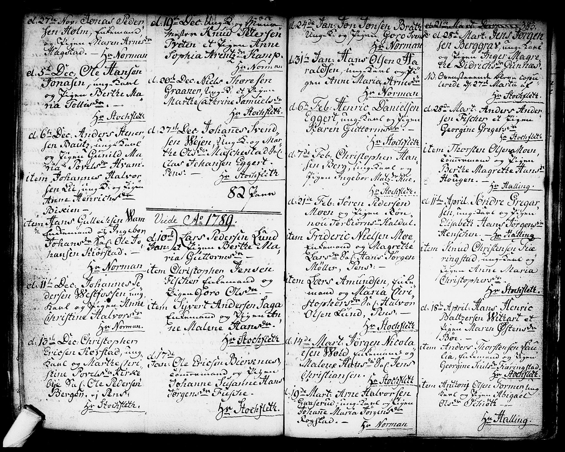 Kongsberg kirkebøker, AV/SAKO-A-22/F/Fa/L0006: Parish register (official) no. I 6, 1783-1797, p. 383