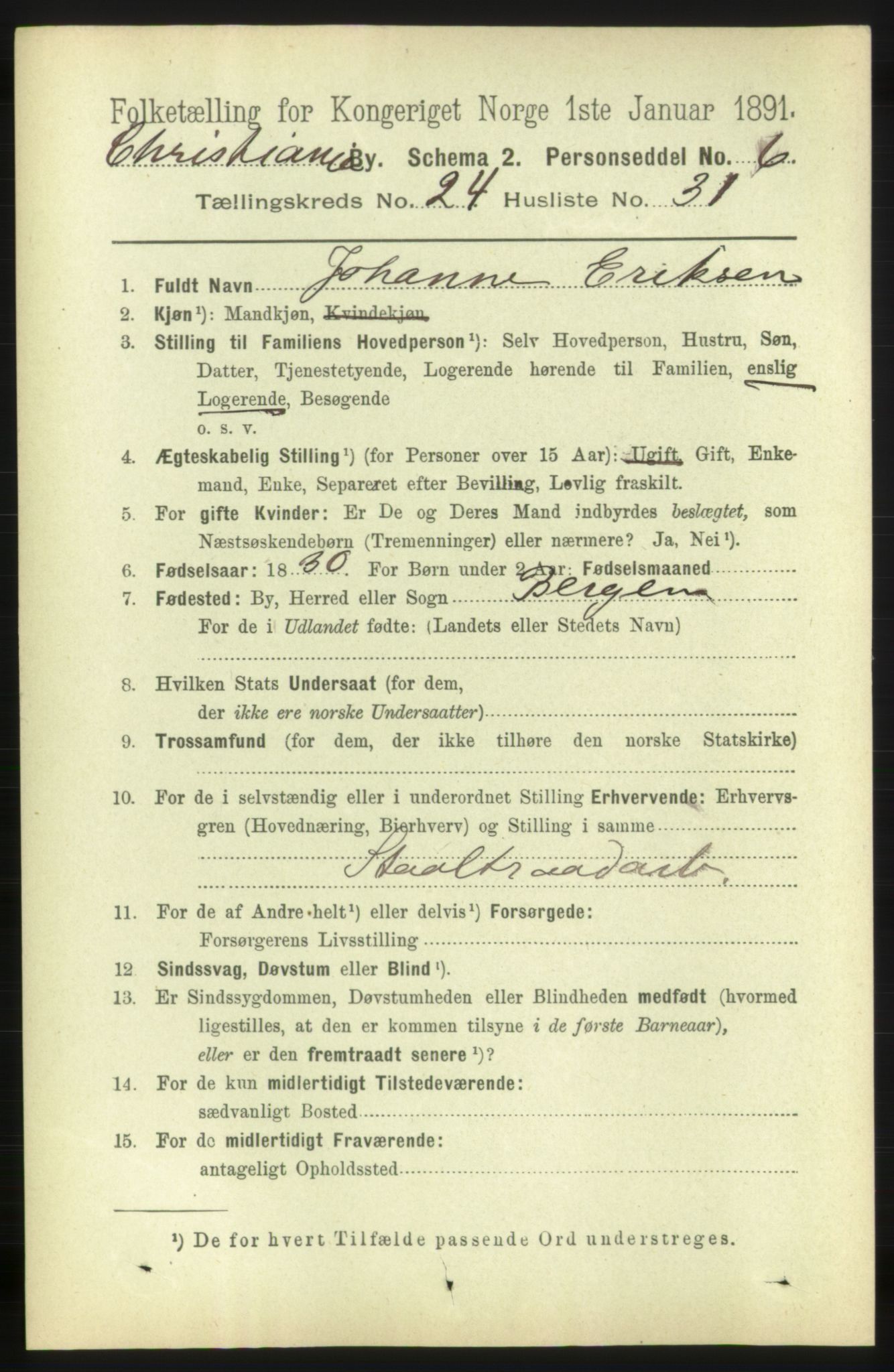 RA, 1891 census for 0301 Kristiania, 1891, p. 12289