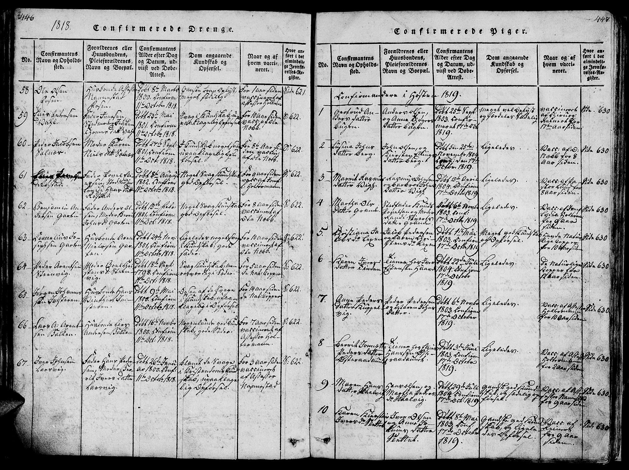 Ministerialprotokoller, klokkerbøker og fødselsregistre - Sør-Trøndelag, SAT/A-1456/659/L0744: Parish register (copy) no. 659C01, 1818-1825, p. 446-447