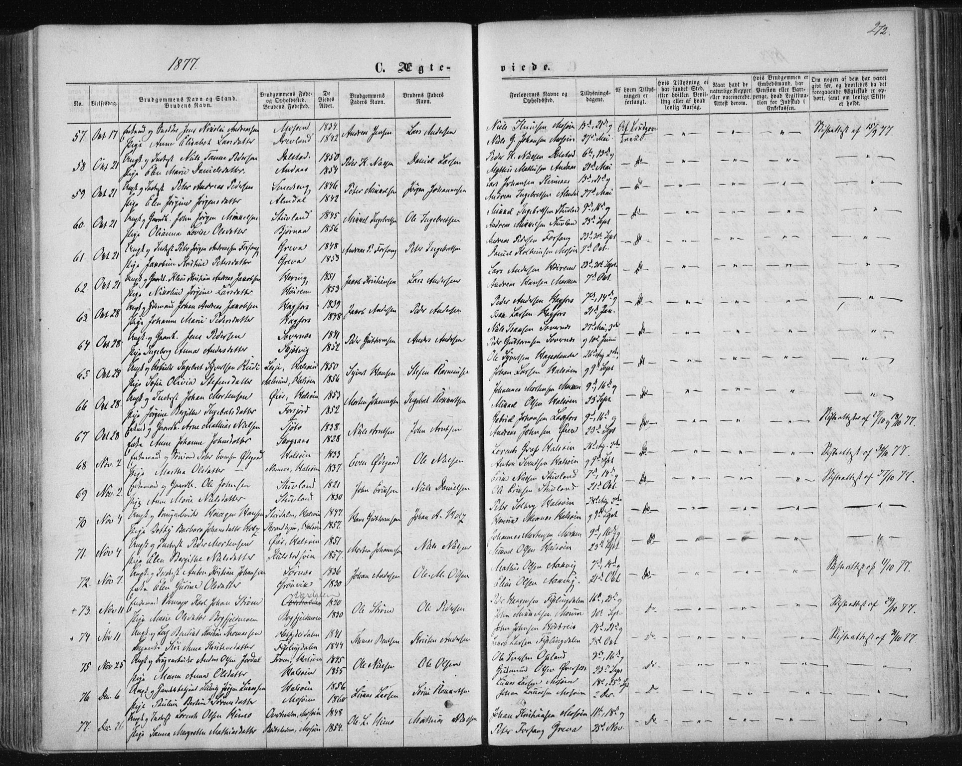 Ministerialprotokoller, klokkerbøker og fødselsregistre - Nordland, AV/SAT-A-1459/820/L0294: Parish register (official) no. 820A15, 1866-1879, p. 272