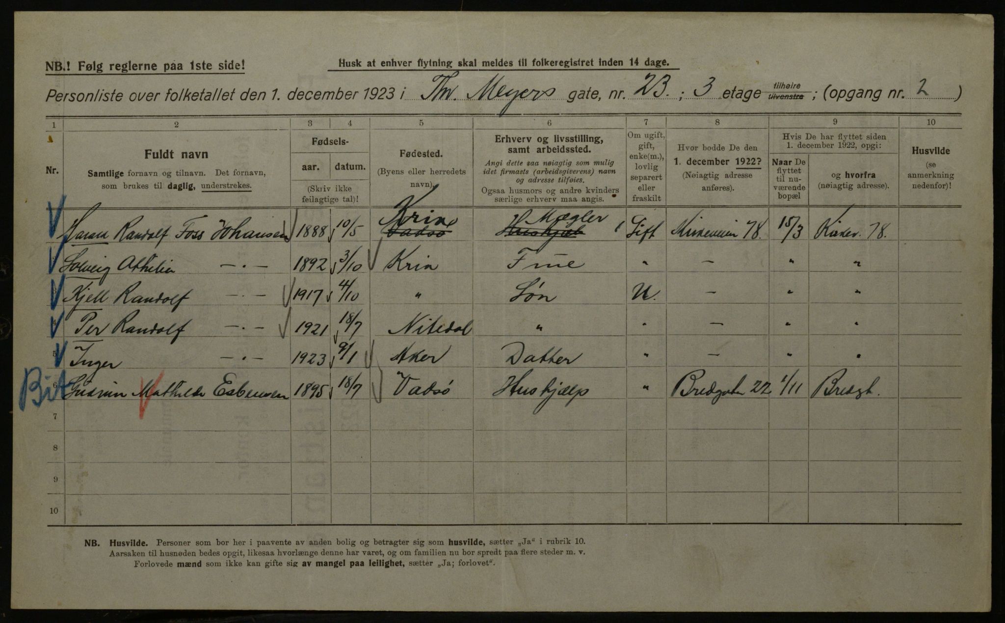 OBA, Municipal Census 1923 for Kristiania, 1923, p. 121479