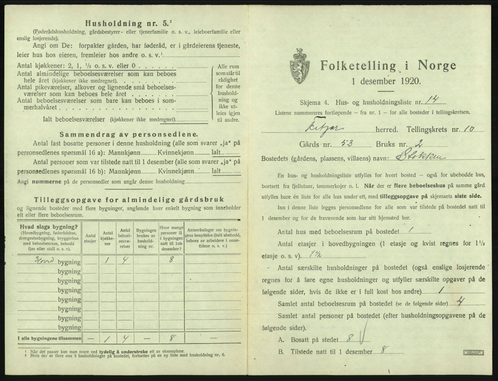 SAB, 1920 census for Fitjar, 1920, p. 595
