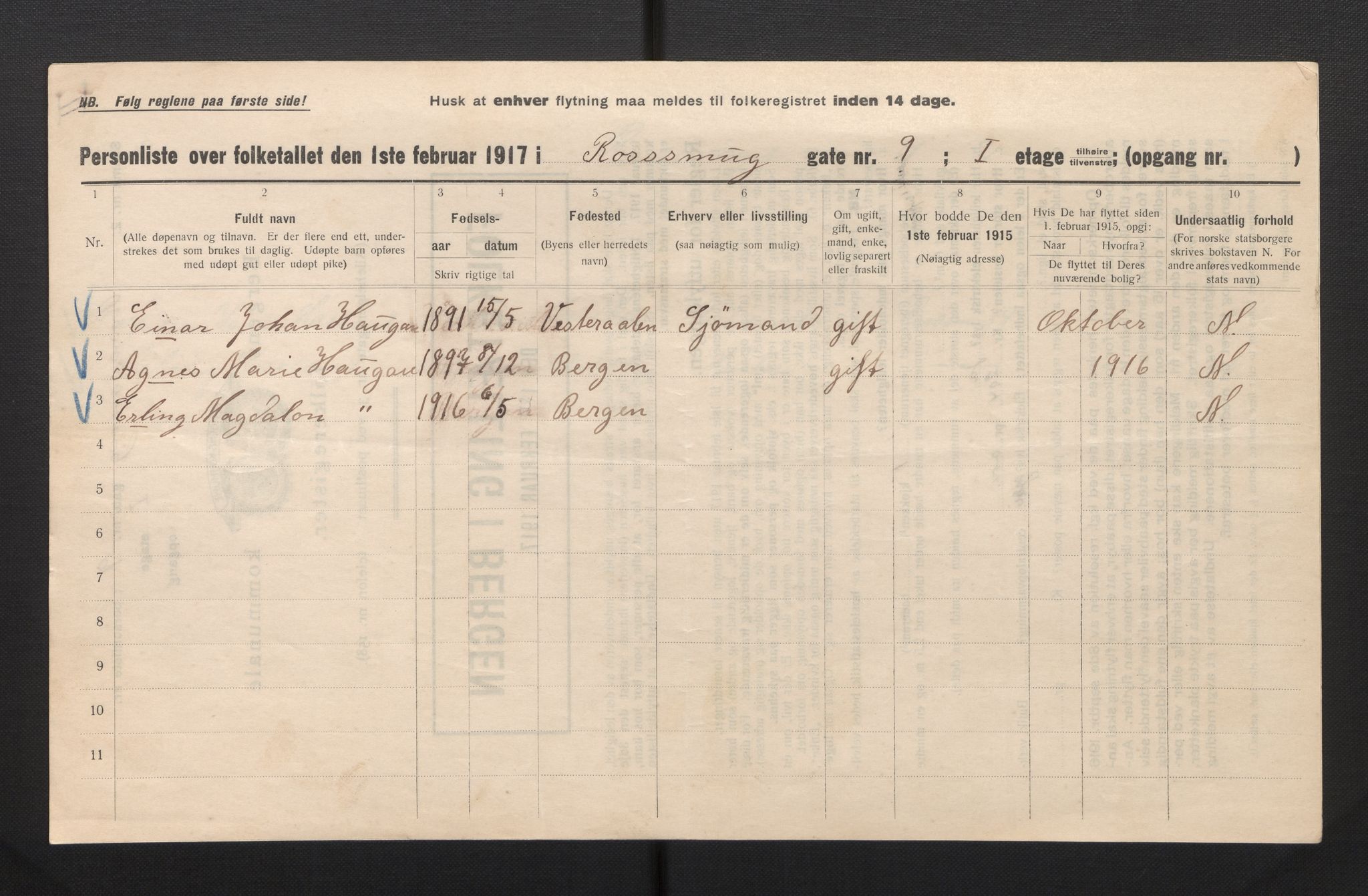 SAB, Municipal Census 1917 for Bergen, 1917, p. 31795