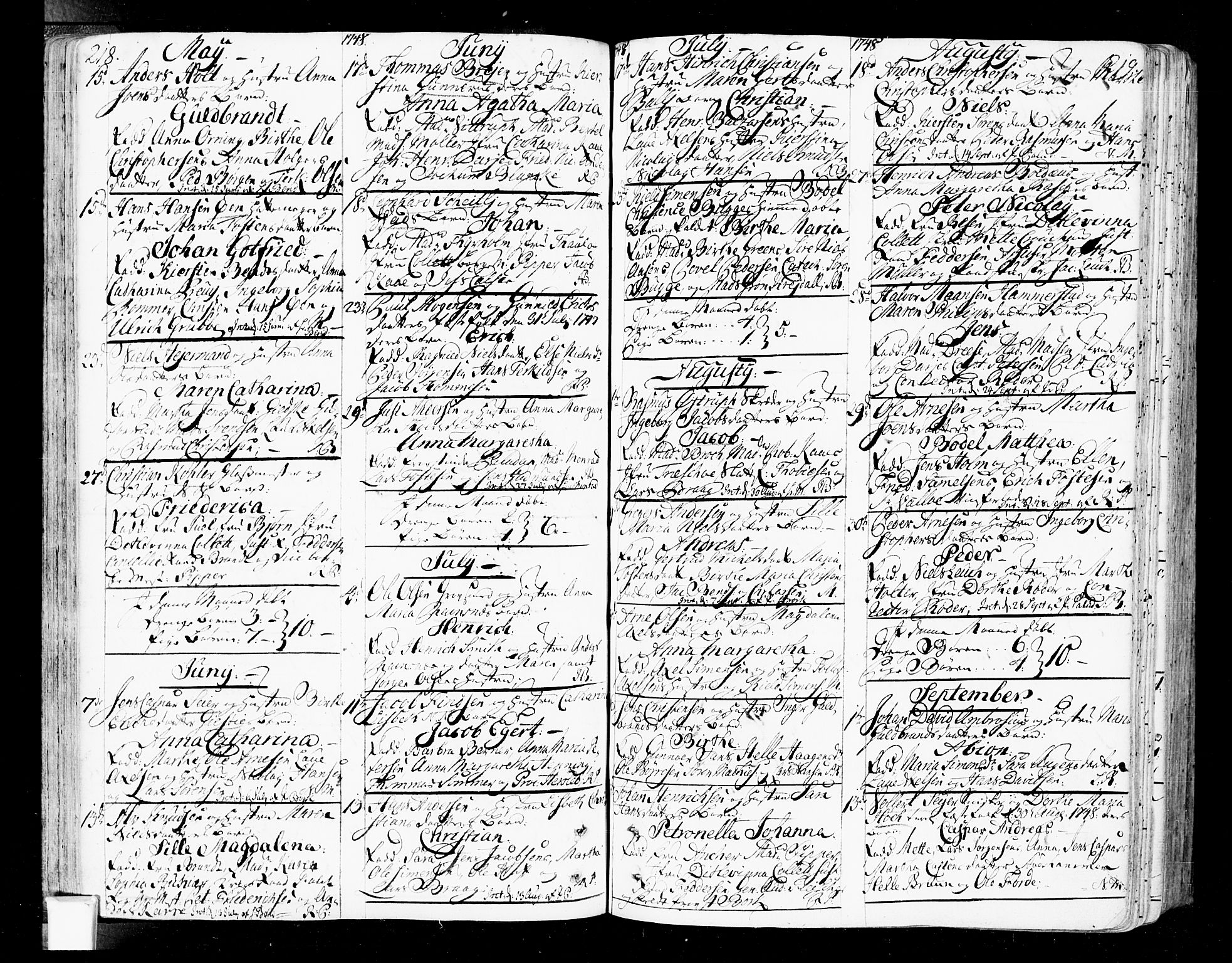 Oslo domkirke Kirkebøker, SAO/A-10752/F/Fa/L0004: Parish register (official) no. 4, 1743-1786, p. 218-219