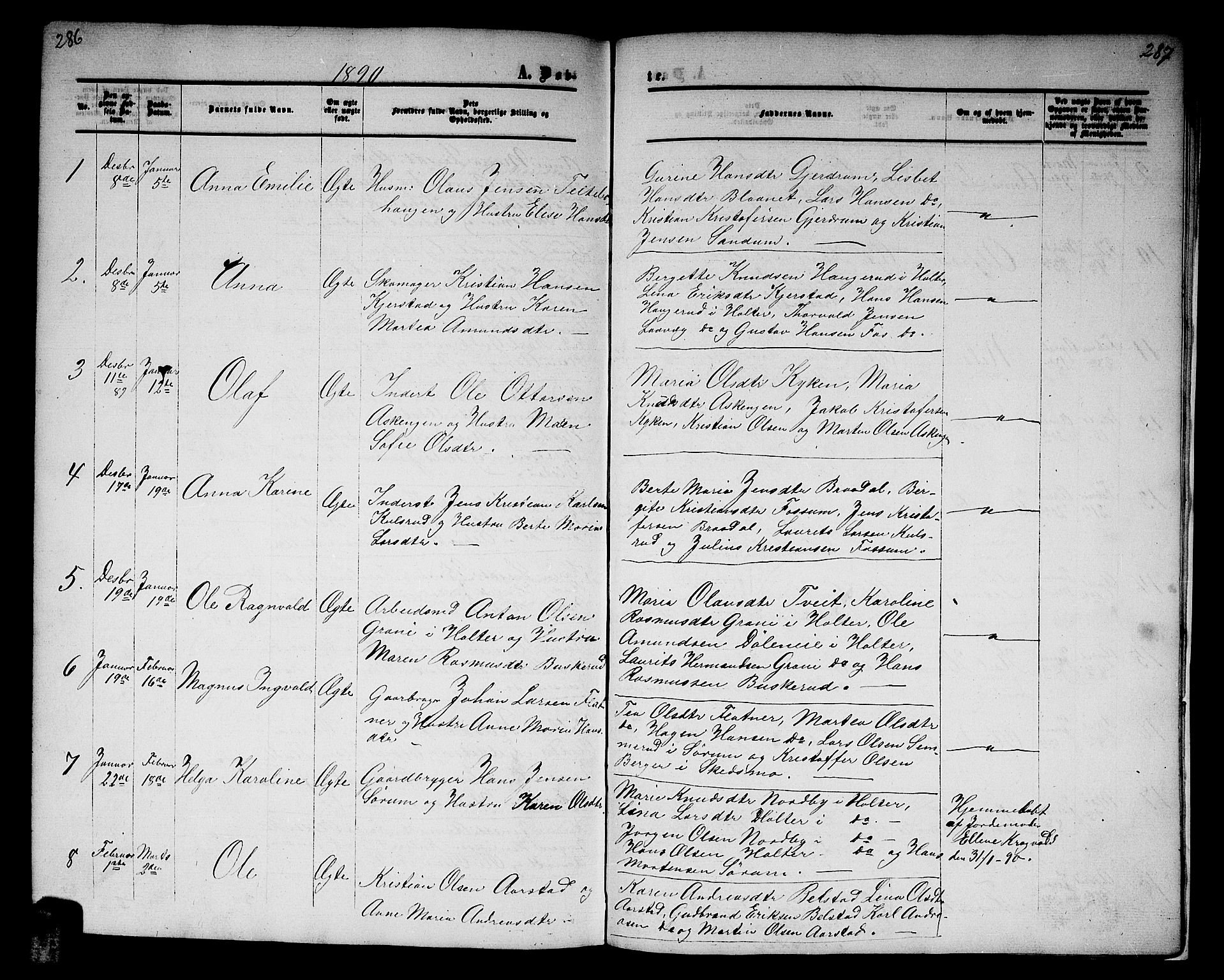 Gjerdrum prestekontor Kirkebøker, AV/SAO-A-10412b/G/Ga/L0004: Parish register (copy) no. I 4, 1858-1890, p. 286-287