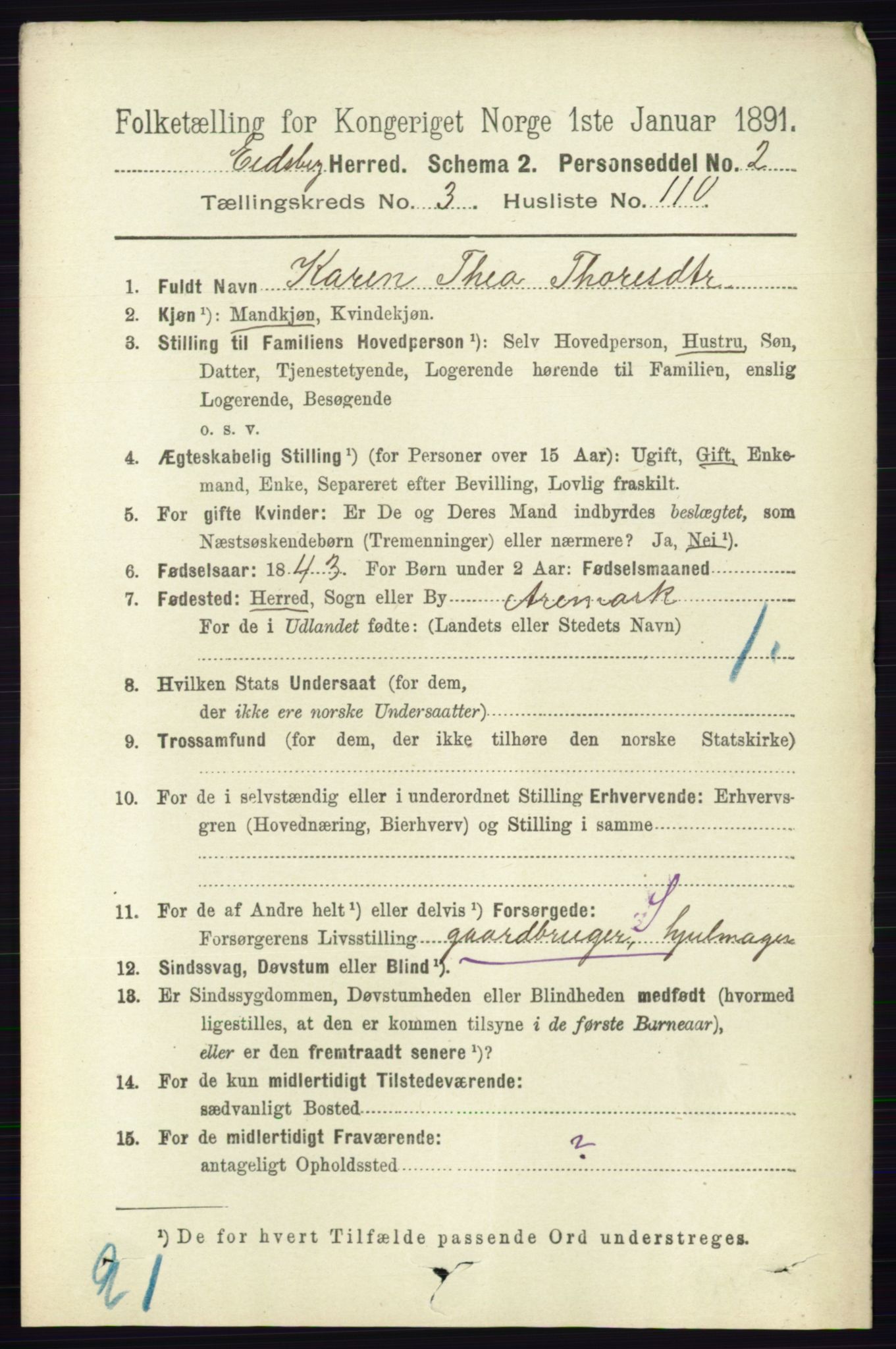 RA, 1891 census for 0125 Eidsberg, 1891, p. 2262