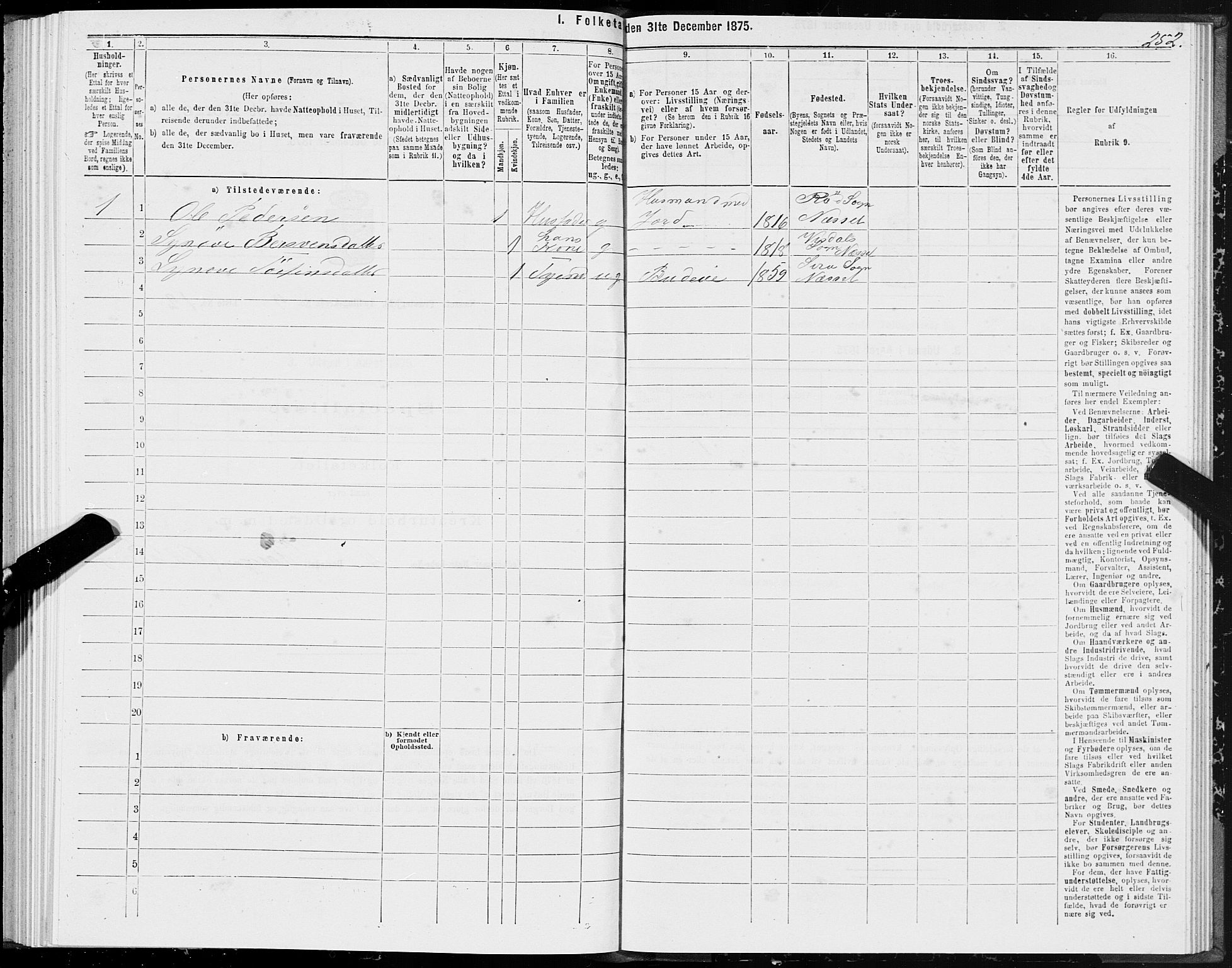 SAT, 1875 census for 1543P Nesset, 1875, p. 4252