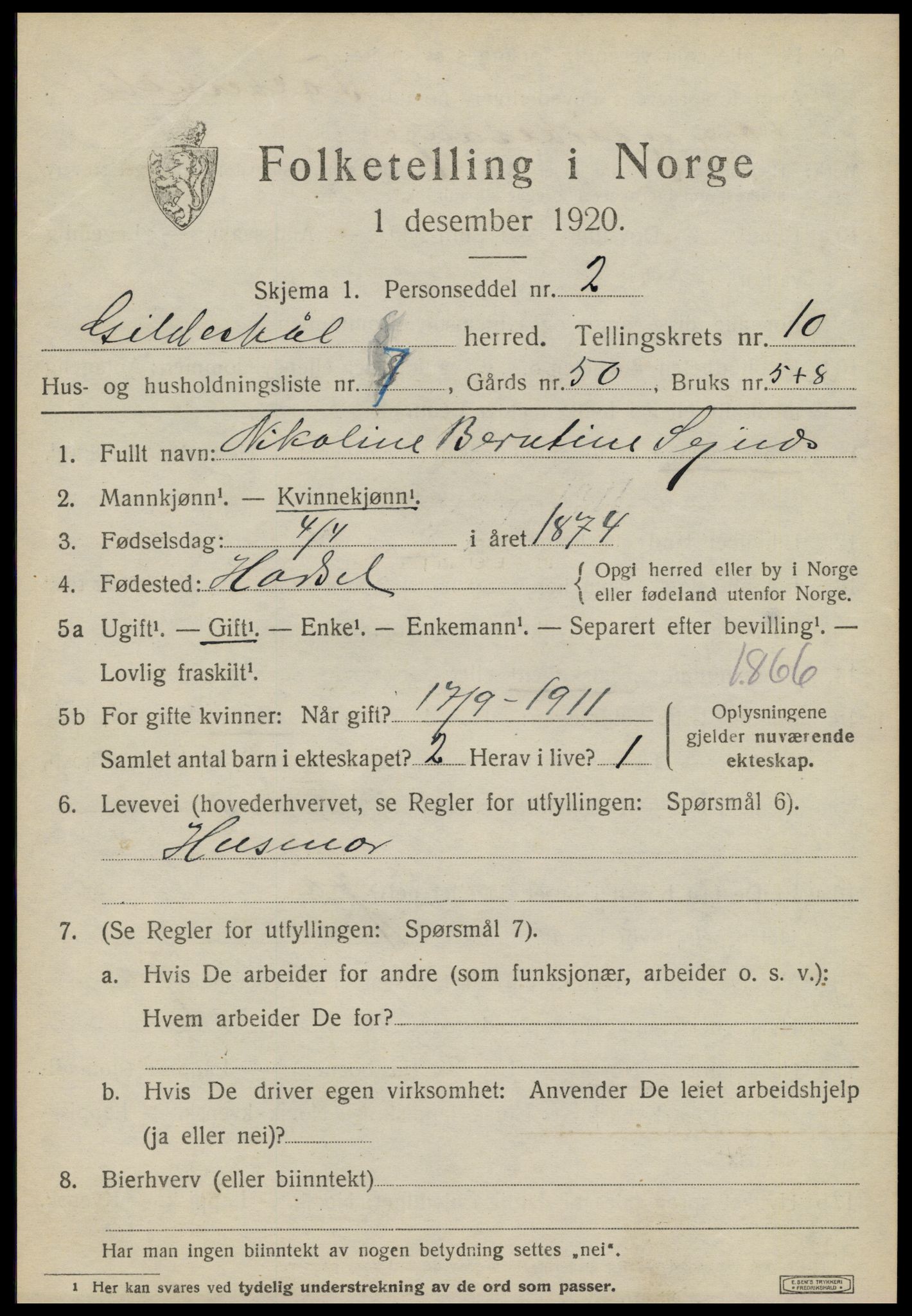 SAT, 1920 census for Gildeskål, 1920, p. 6130