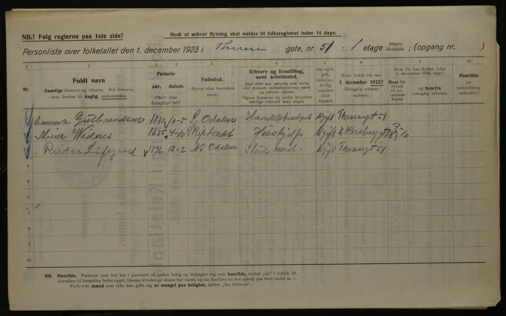 OBA, Municipal Census 1923 for Kristiania, 1923, p. 120208