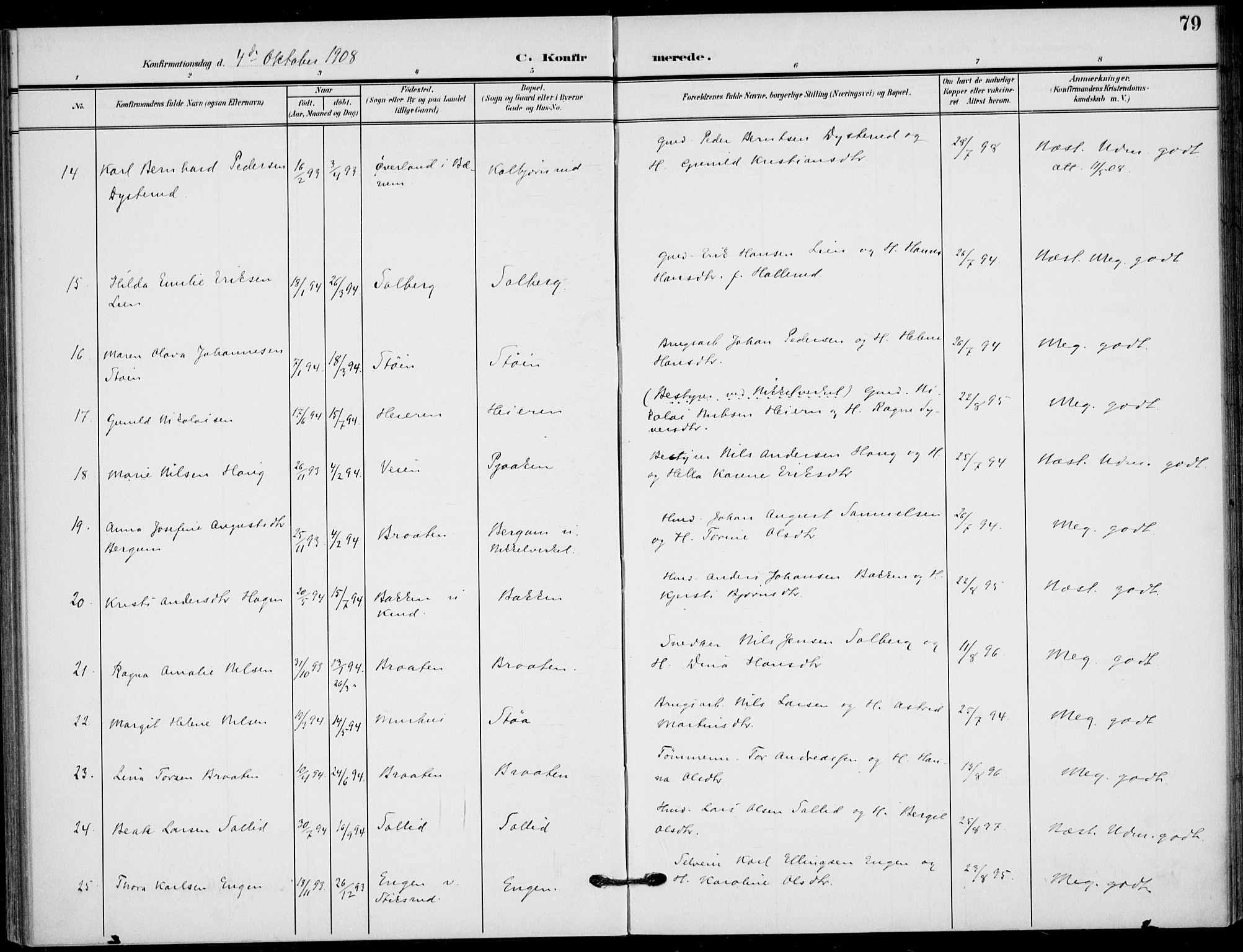 Hole kirkebøker, AV/SAKO-A-228/F/Fb/L0003: Parish register (official) no. II 3, 1906-1916, p. 79