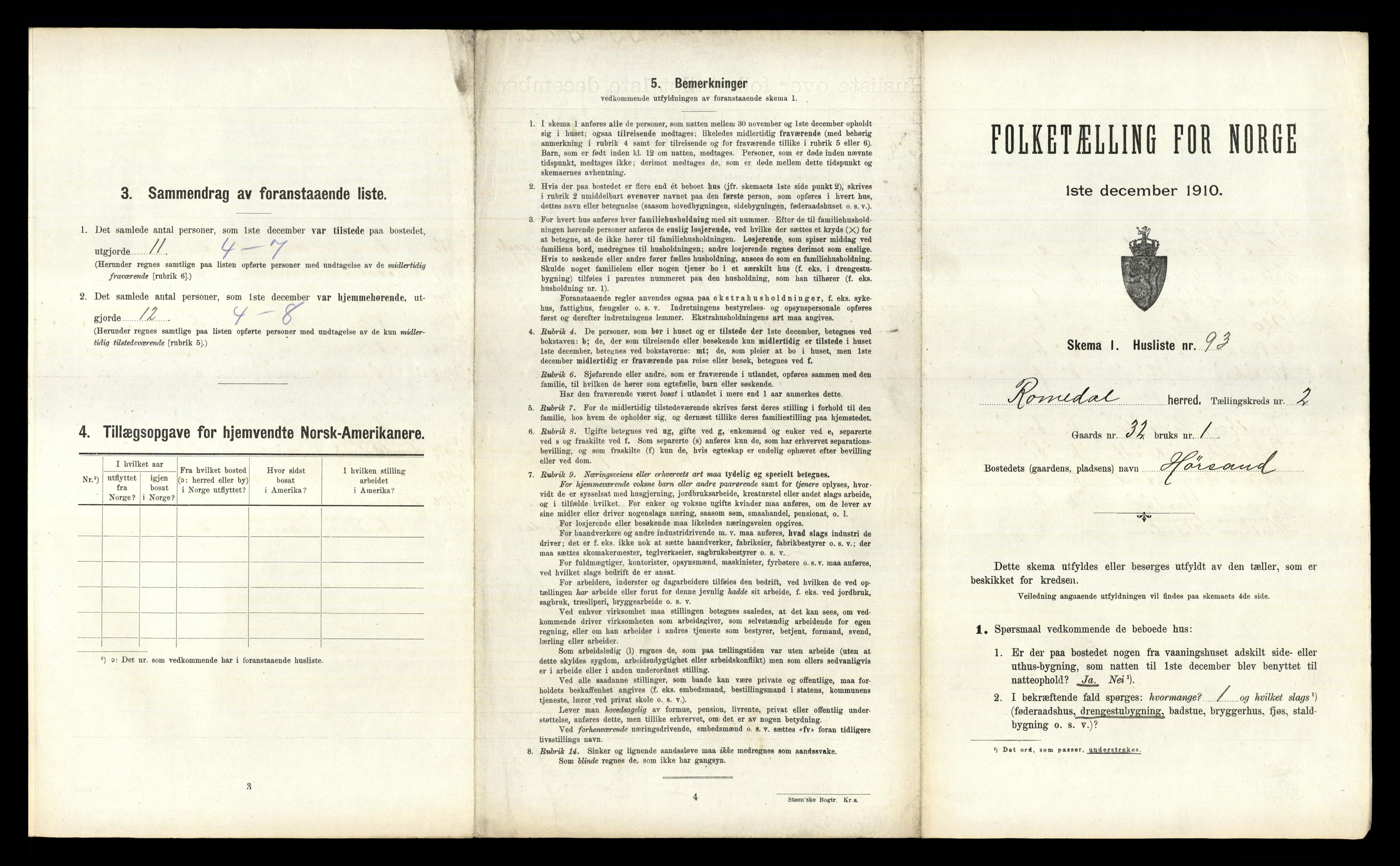 RA, 1910 census for Romedal, 1910, p. 515