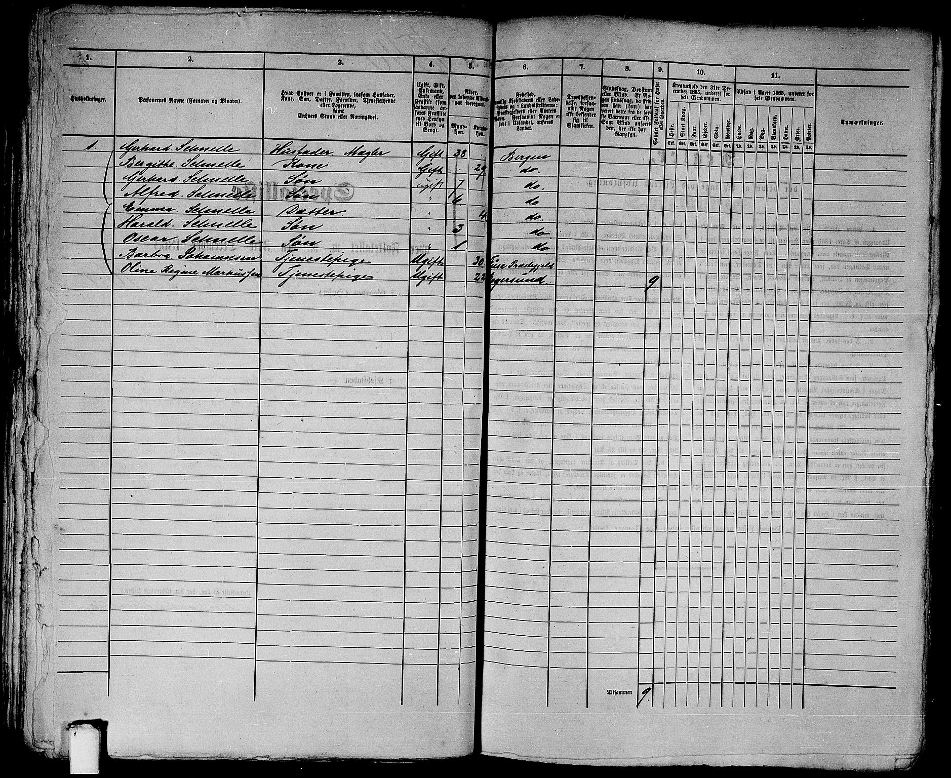 RA, 1865 census for Bergen, 1865, p. 3154