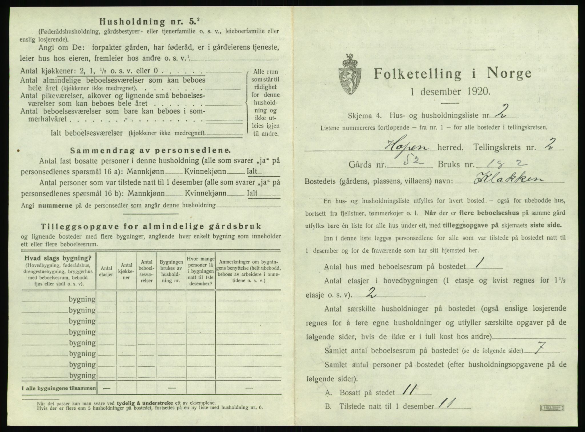 SAT, 1920 census for Hopen, 1920, p. 162