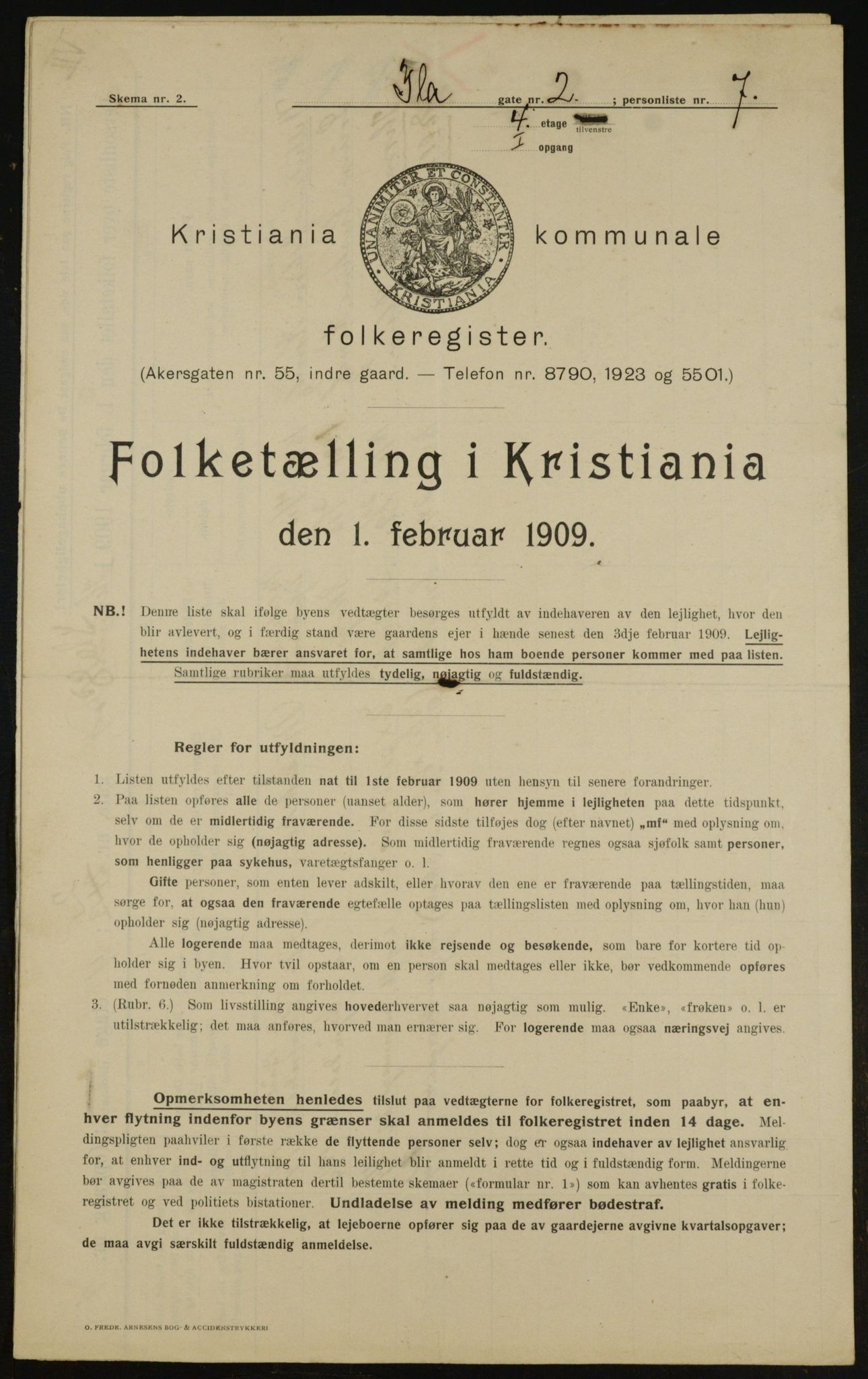 OBA, Municipal Census 1909 for Kristiania, 1909, p. 39447