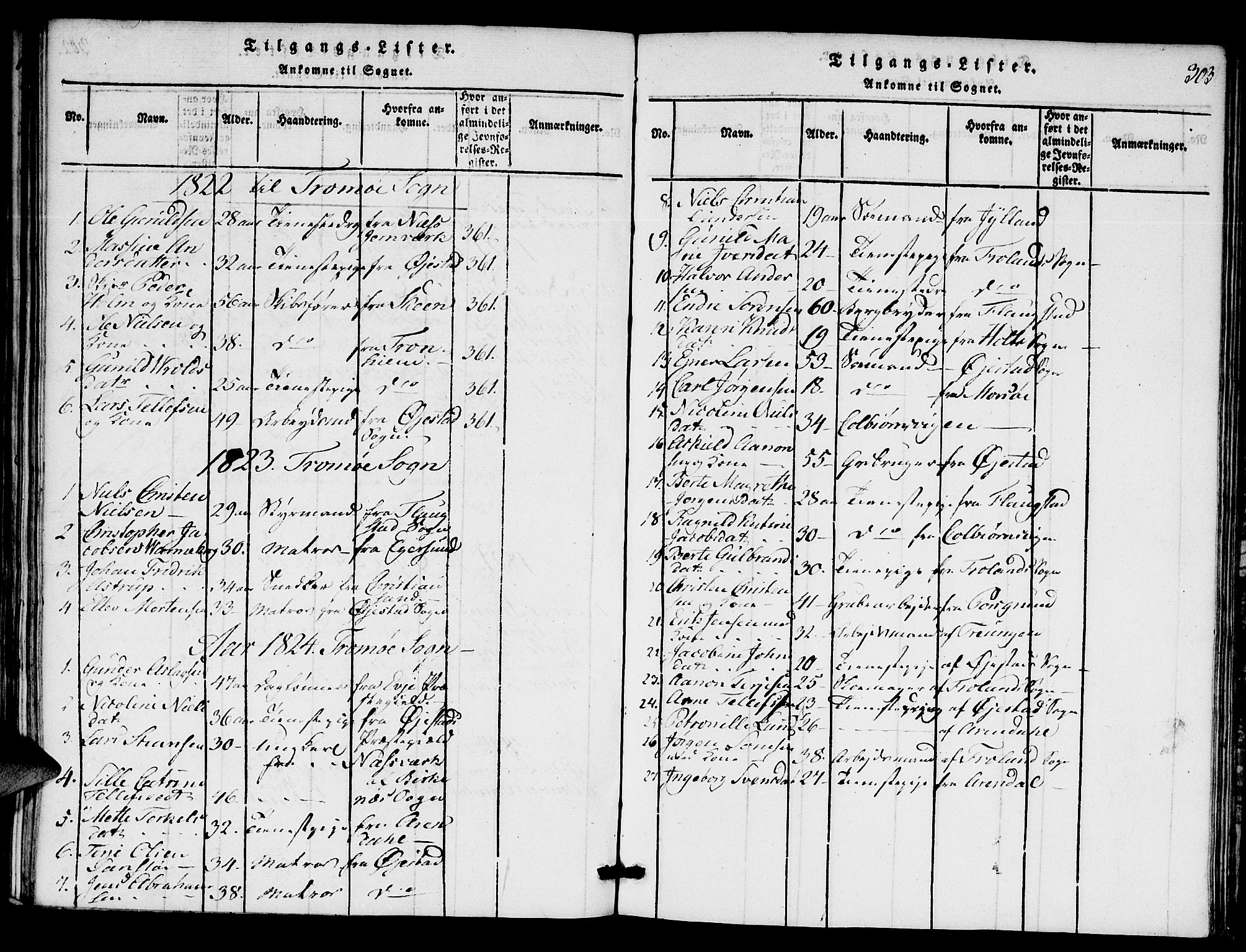 Austre Moland sokneprestkontor, SAK/1111-0001/F/Fa/Faa/L0004: Parish register (official) no. A 4, 1816-1824, p. 303