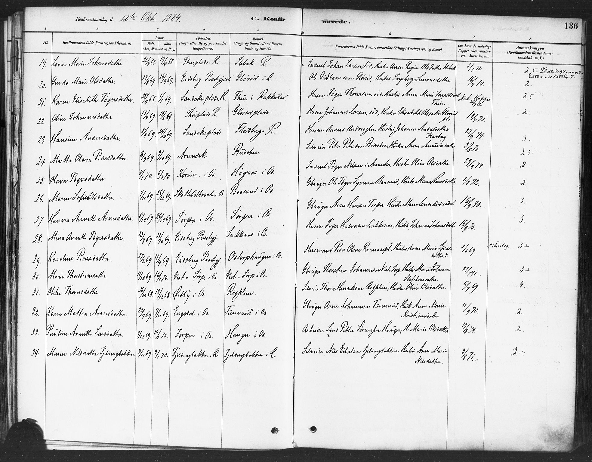 Rakkestad prestekontor Kirkebøker, AV/SAO-A-2008/F/Fa/L0012: Parish register (official) no. I 12, 1878-1893, p. 136