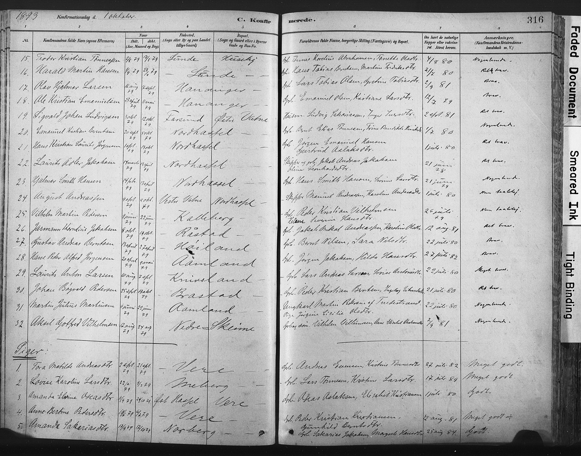 Lista sokneprestkontor, AV/SAK-1111-0027/F/Fa/L0012: Parish register (official) no. A 12, 1879-1903, p. 316