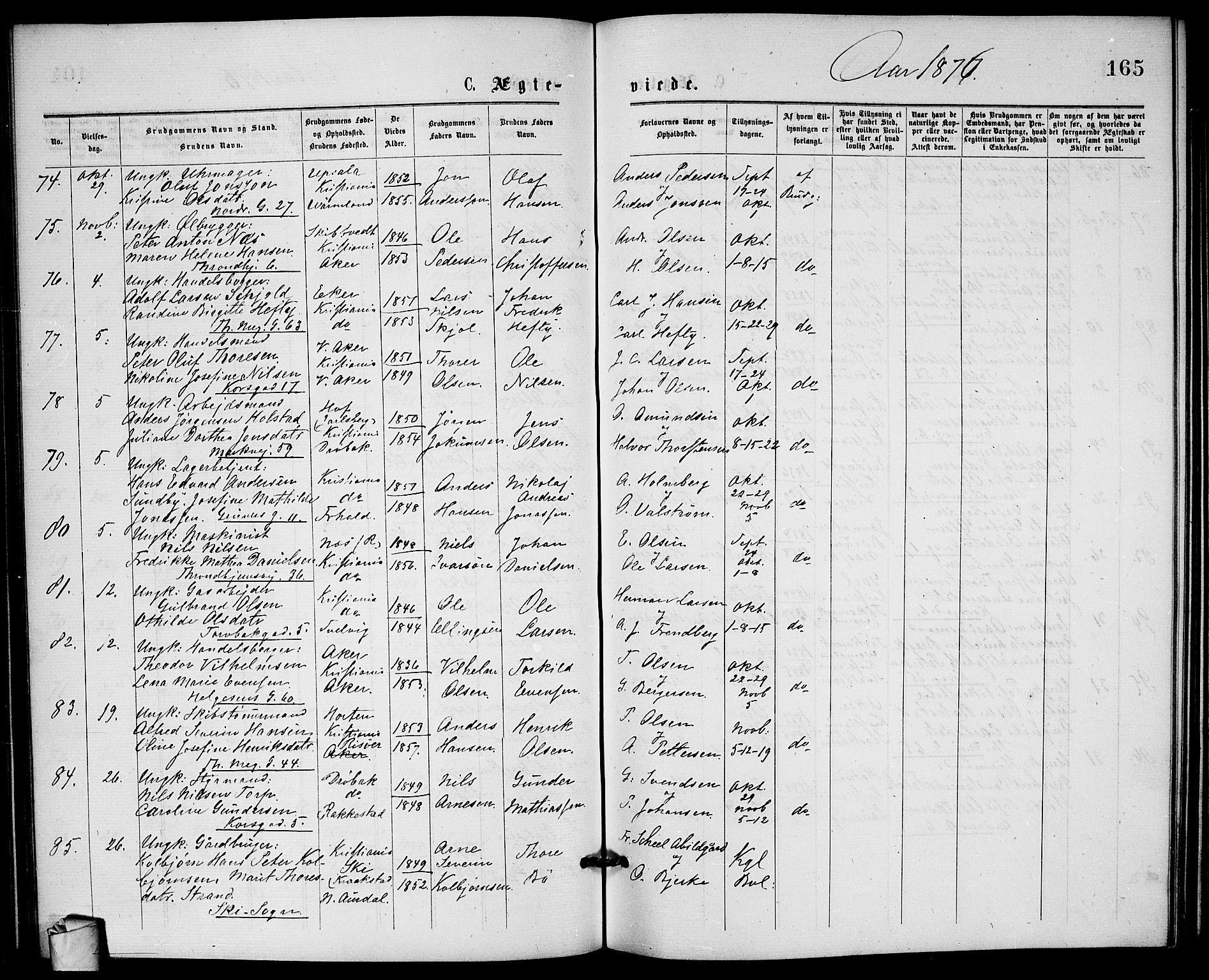 Paulus prestekontor Kirkebøker, AV/SAO-A-10871/G/Ga/L0001: Parish register (copy) no. 1, 1875-1878, p. 165