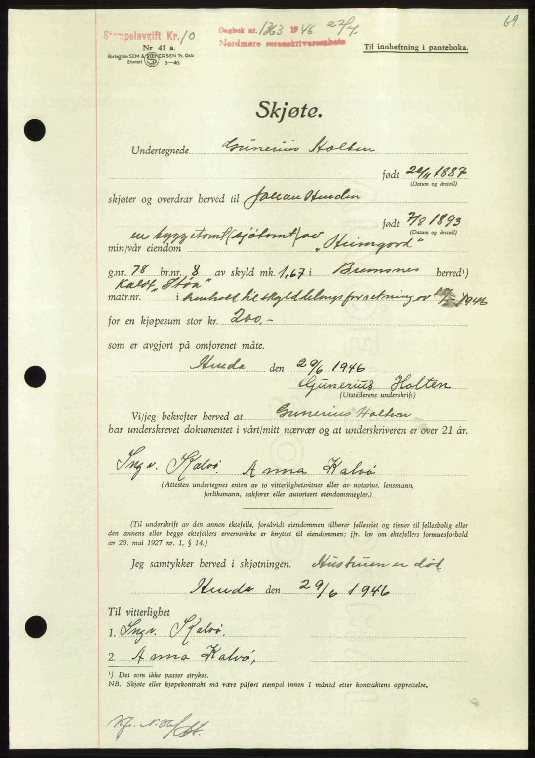 Nordmøre sorenskriveri, AV/SAT-A-4132/1/2/2Ca: Mortgage book no. A102, 1946-1946, Diary no: : 1363/1946