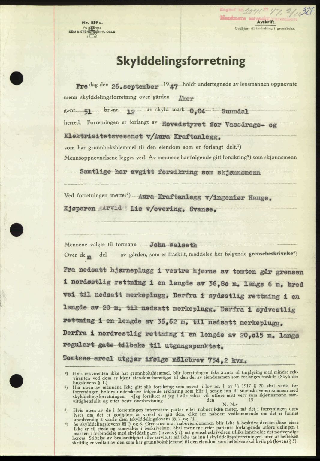 Nordmøre sorenskriveri, AV/SAT-A-4132/1/2/2Ca: Mortgage book no. A106, 1947-1947, Diary no: : 2275/1947