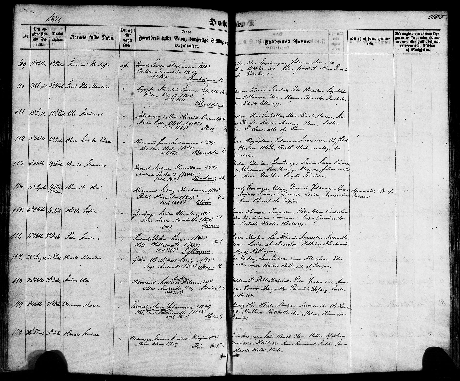 Kinn sokneprestembete, SAB/A-80801/H/Haa/Haaa/L0006: Parish register (official) no. A 6, 1857-1885, p. 205