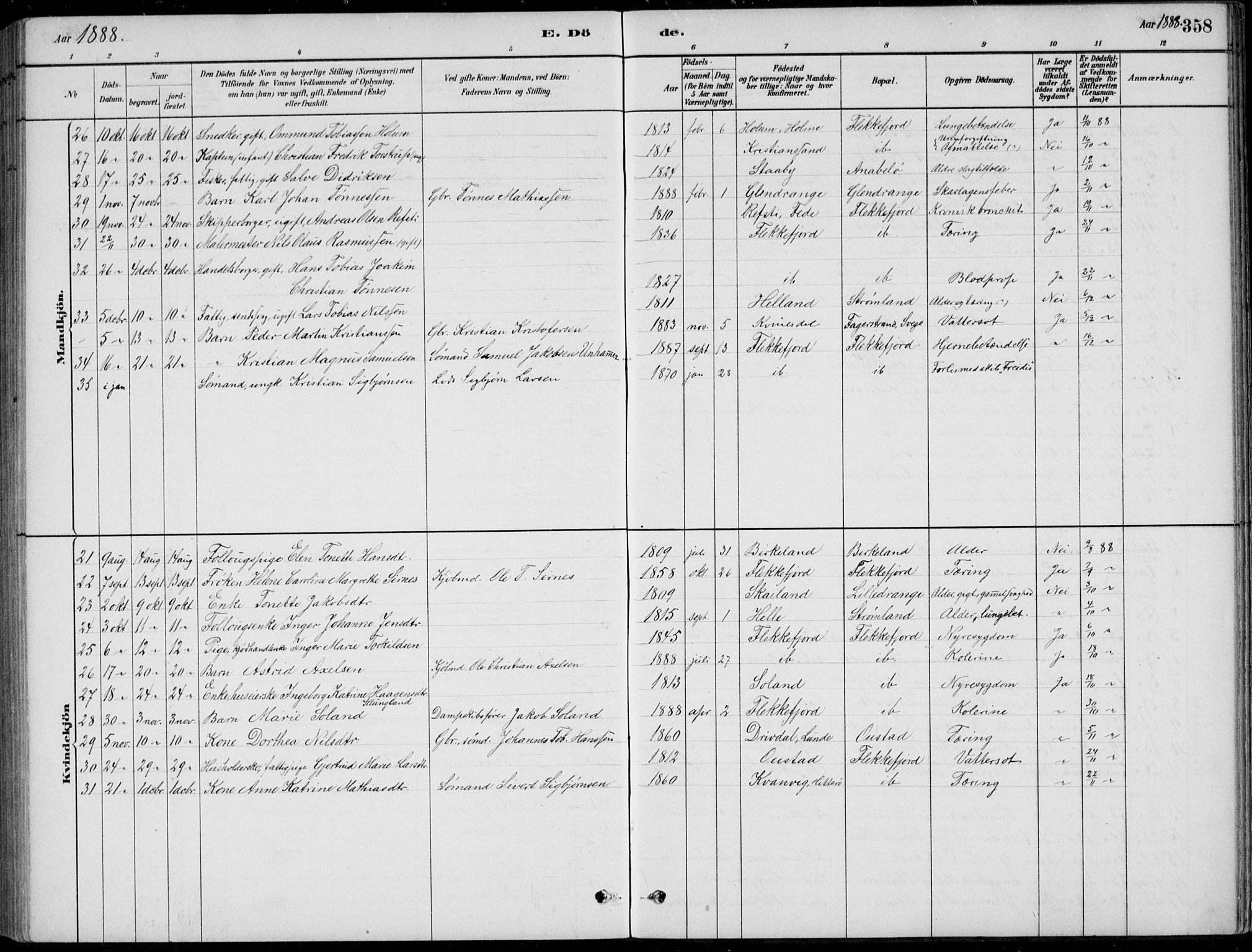 Flekkefjord sokneprestkontor, AV/SAK-1111-0012/F/Fb/Fbc/L0007: Parish register (copy) no. B 7, 1880-1902, p. 358