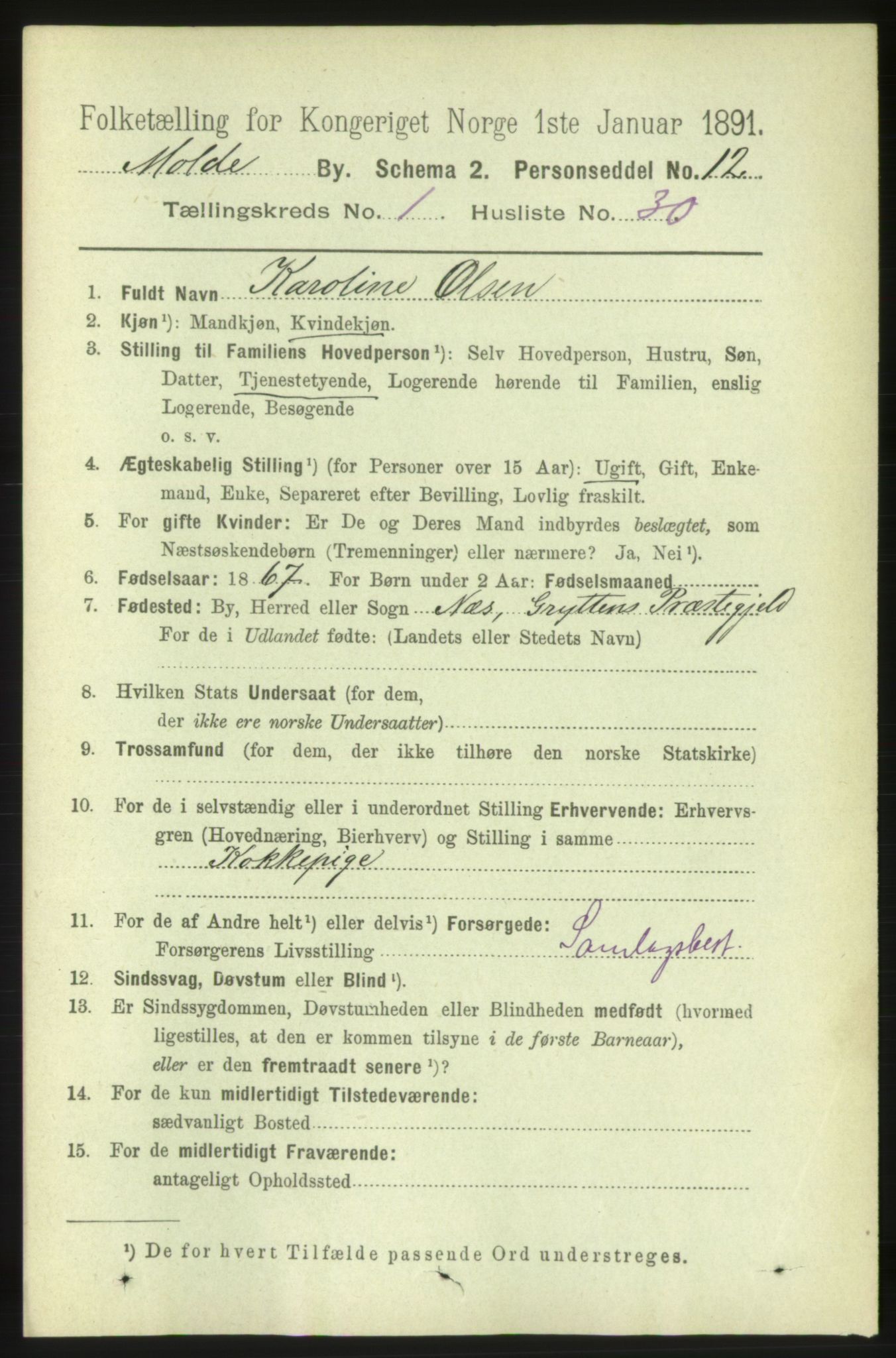 RA, 1891 census for 1502 Molde, 1891, p. 559