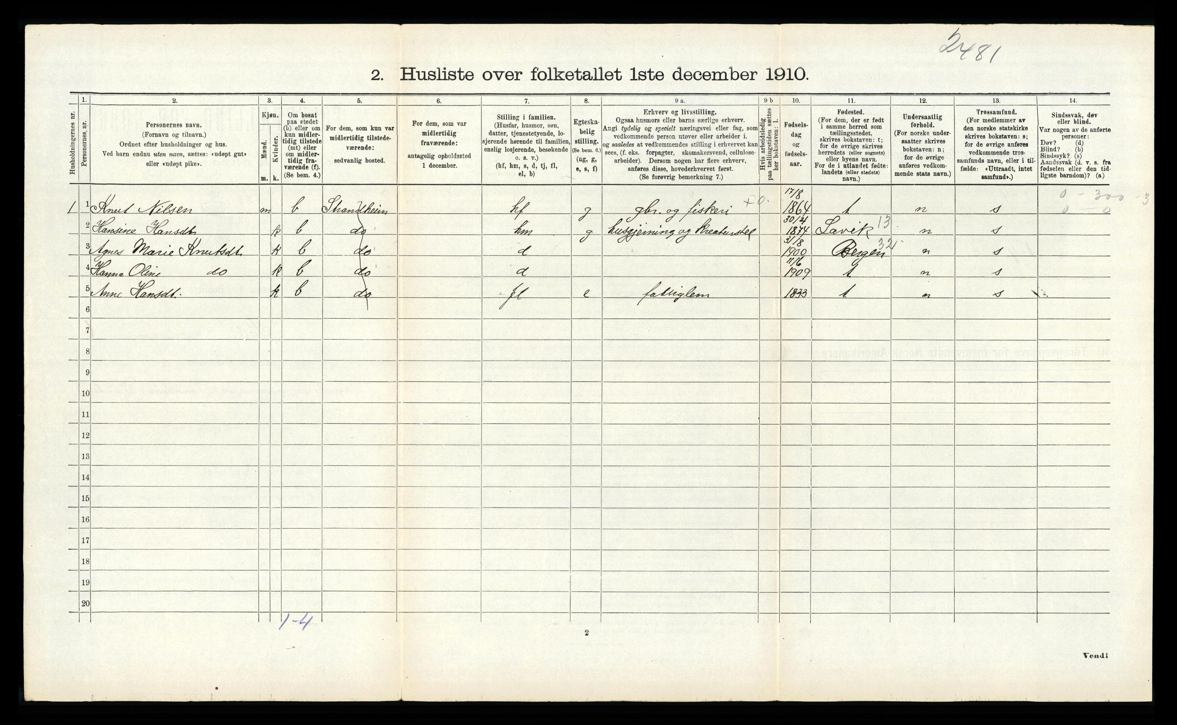 RA, 1910 census for Solund, 1910, p. 542