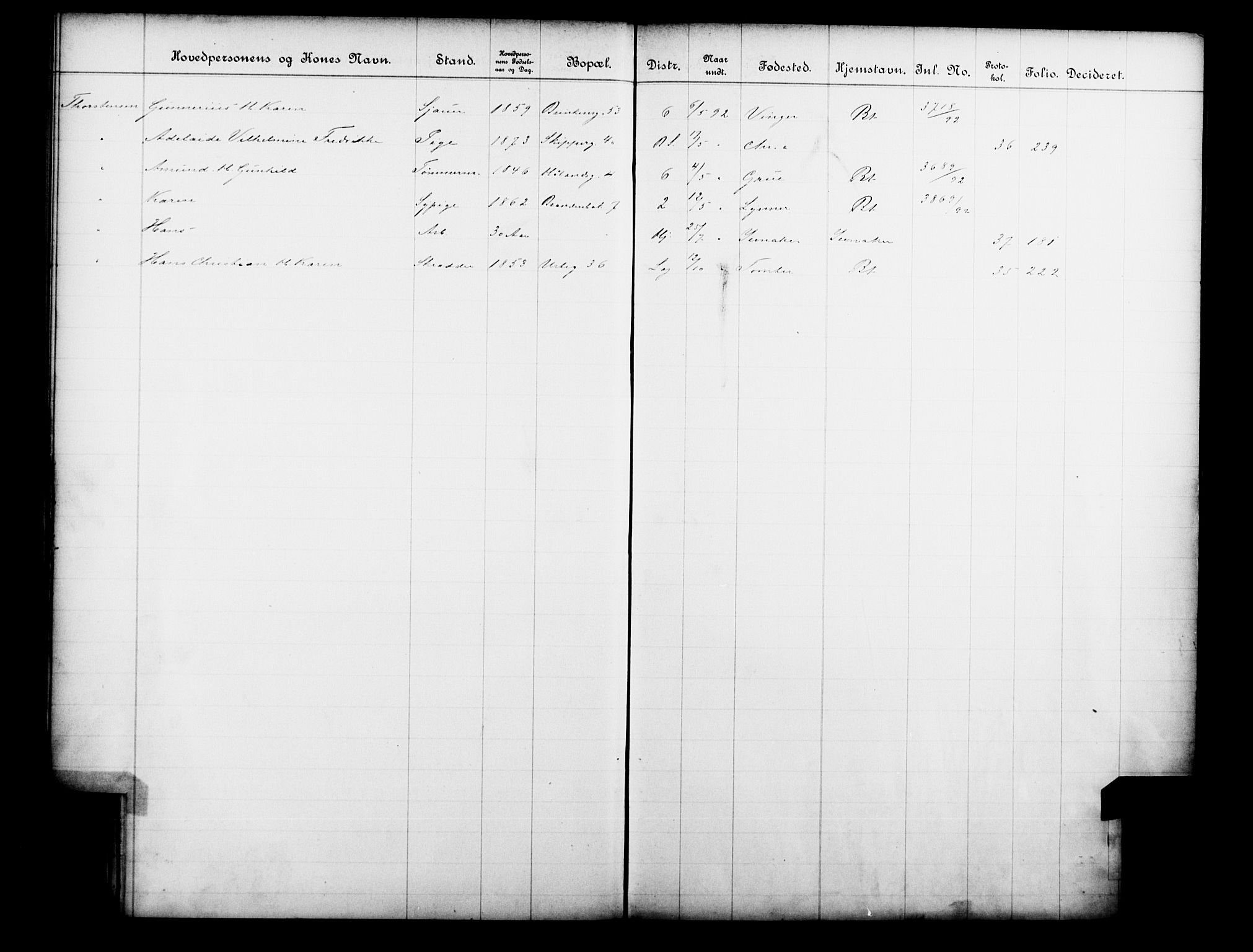 Fattigvesenet, OBA/A-20045/Fb/L0012: Hjemstavnsregister, 1892, p. 158