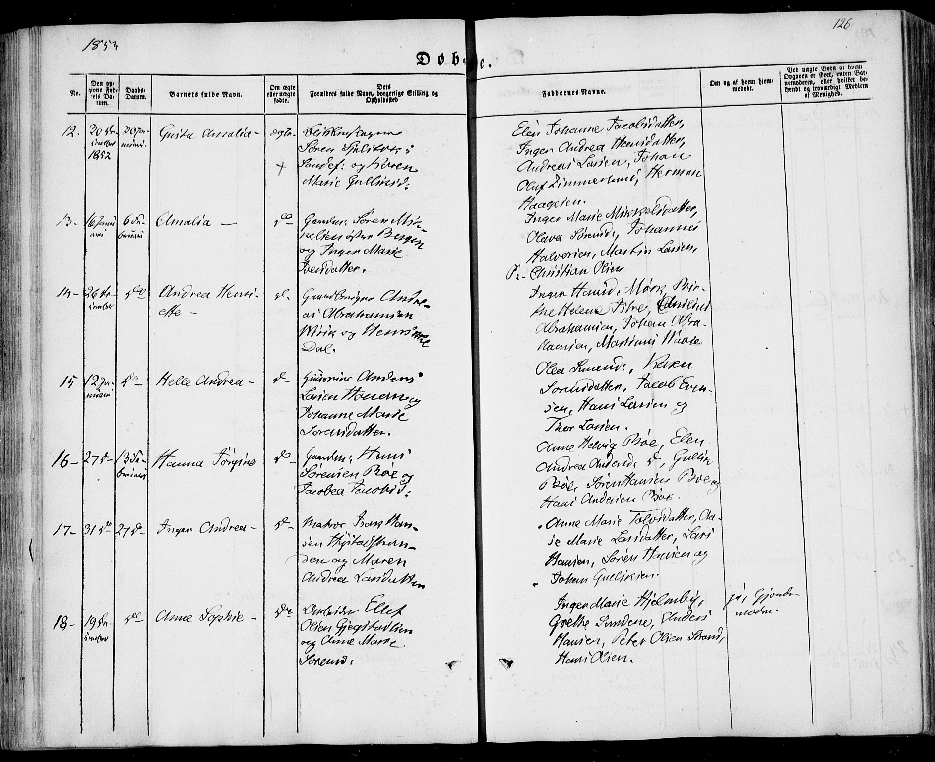 Sandar kirkebøker, SAKO/A-243/F/Fa/L0006: Parish register (official) no. 6, 1847-1860, p. 126