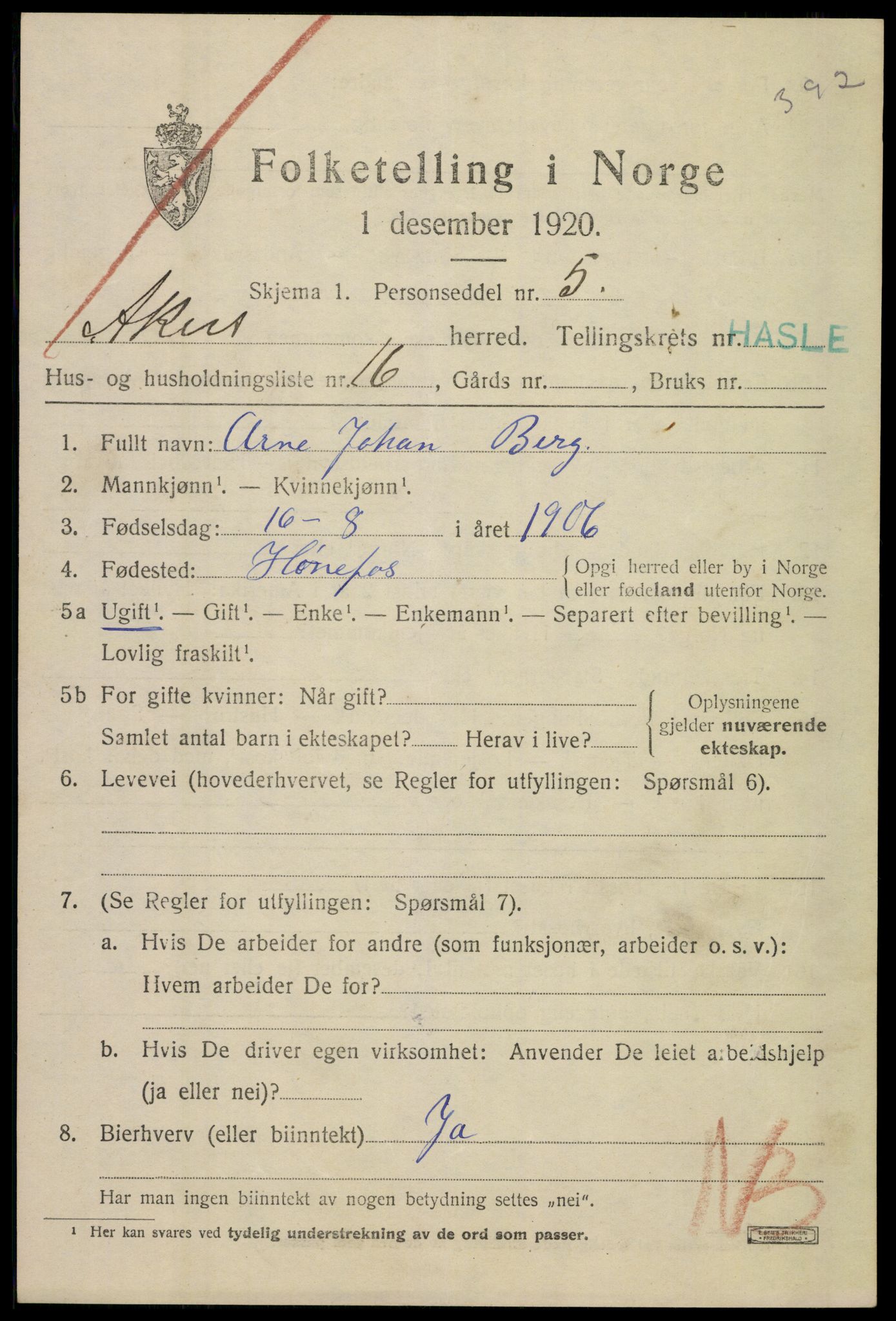 SAO, 1920 census for Aker, 1920, p. 106912