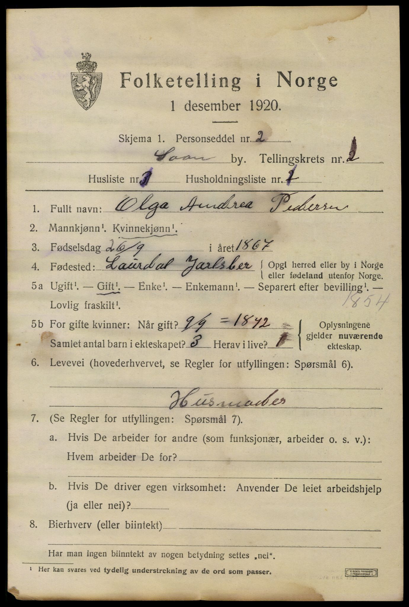 SAO, 1920 census for Son, 1920, p. 1138