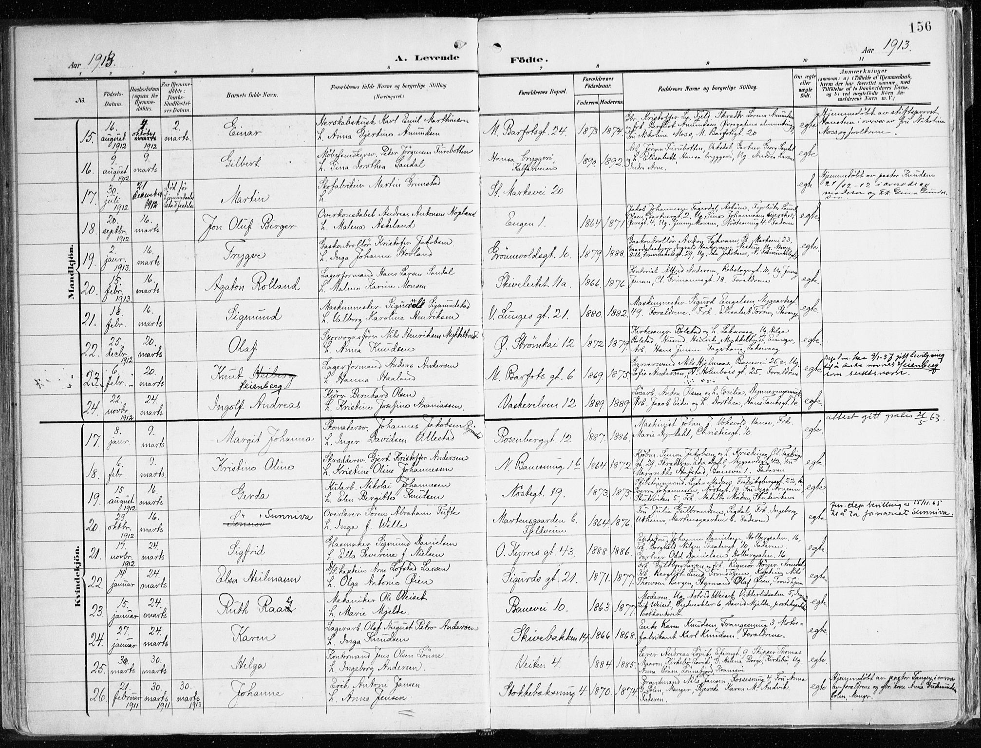 Domkirken sokneprestembete, AV/SAB-A-74801/H/Haa/L0025: Parish register (official) no. B 8, 1903-1925, p. 156