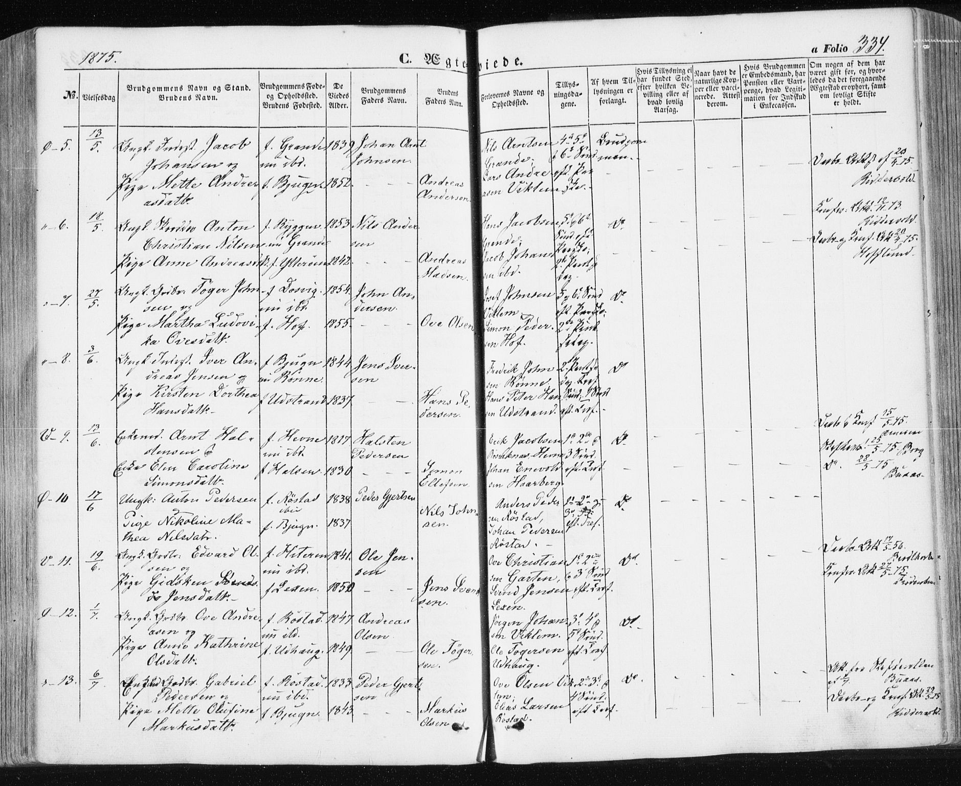 Ministerialprotokoller, klokkerbøker og fødselsregistre - Sør-Trøndelag, SAT/A-1456/659/L0737: Parish register (official) no. 659A07, 1857-1875, p. 334